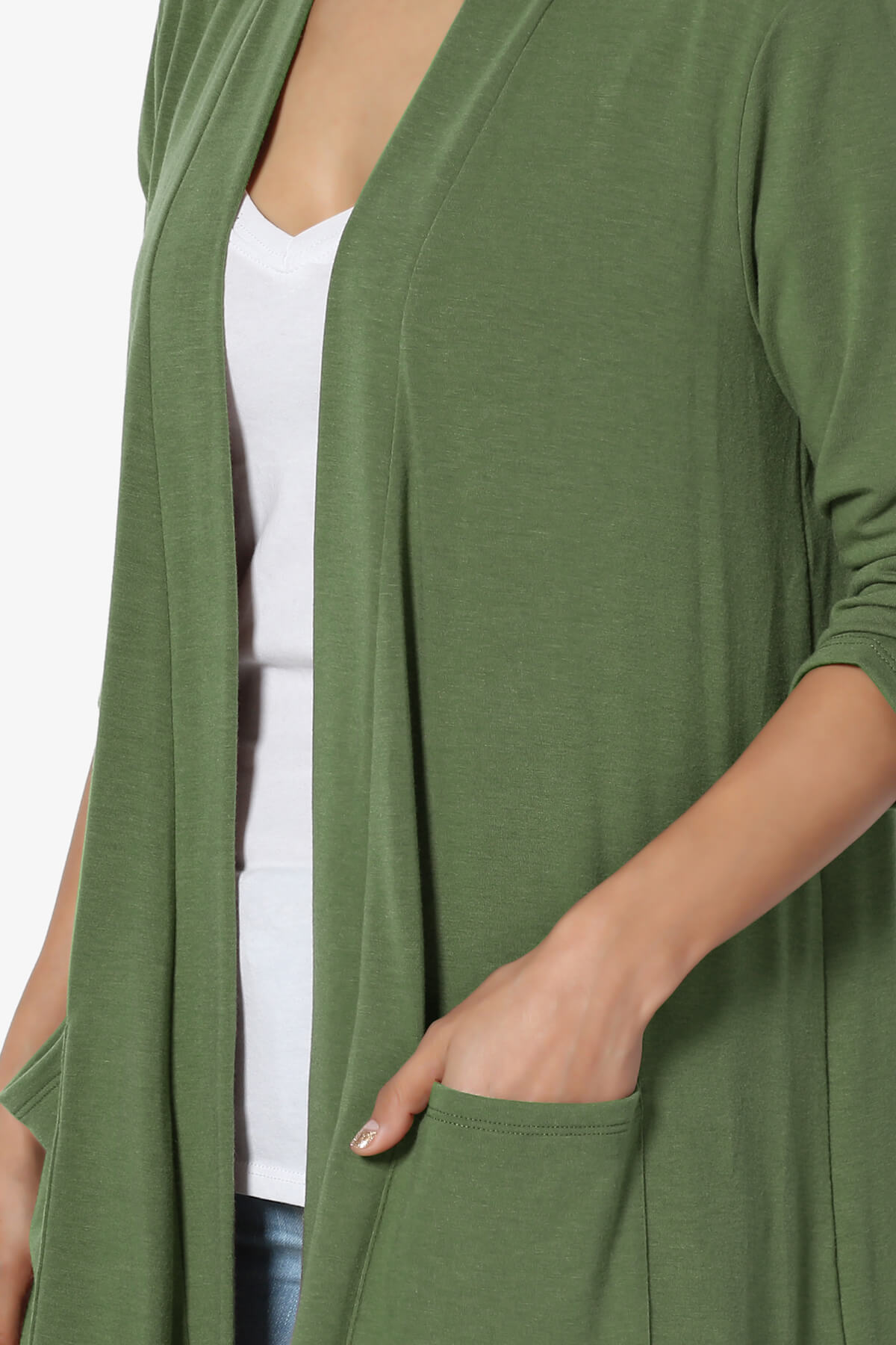 Daday Slouchy Pocket 3/4 Sleeve Cardigan ASH OLIVE_5
