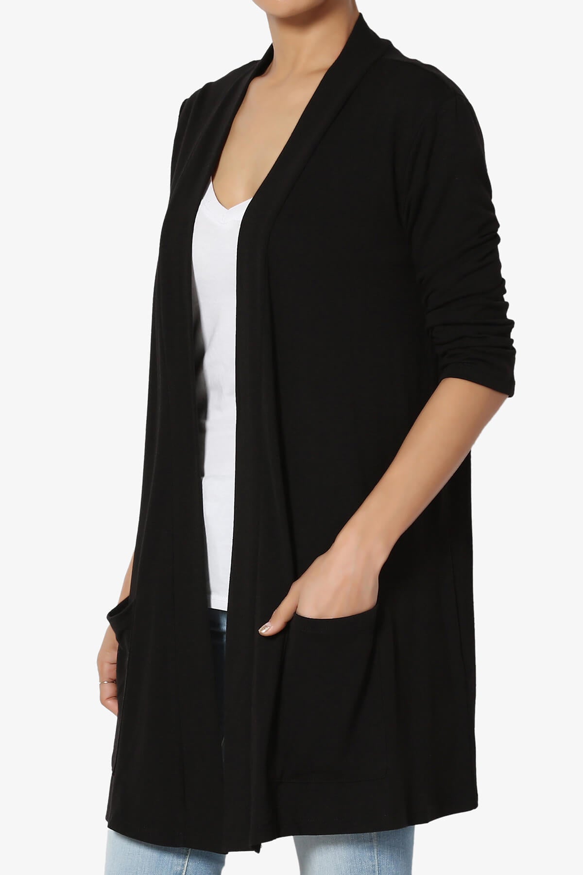 Daday Slouchy Pocket 3/4 Sleeve Cardigan BLACK_3