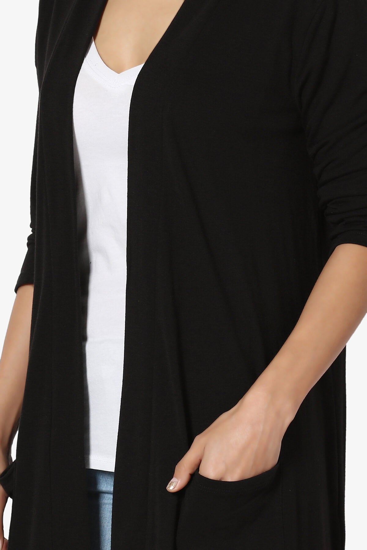 Daday Slouchy Pocket 3/4 Sleeve Cardigan BLACK_5