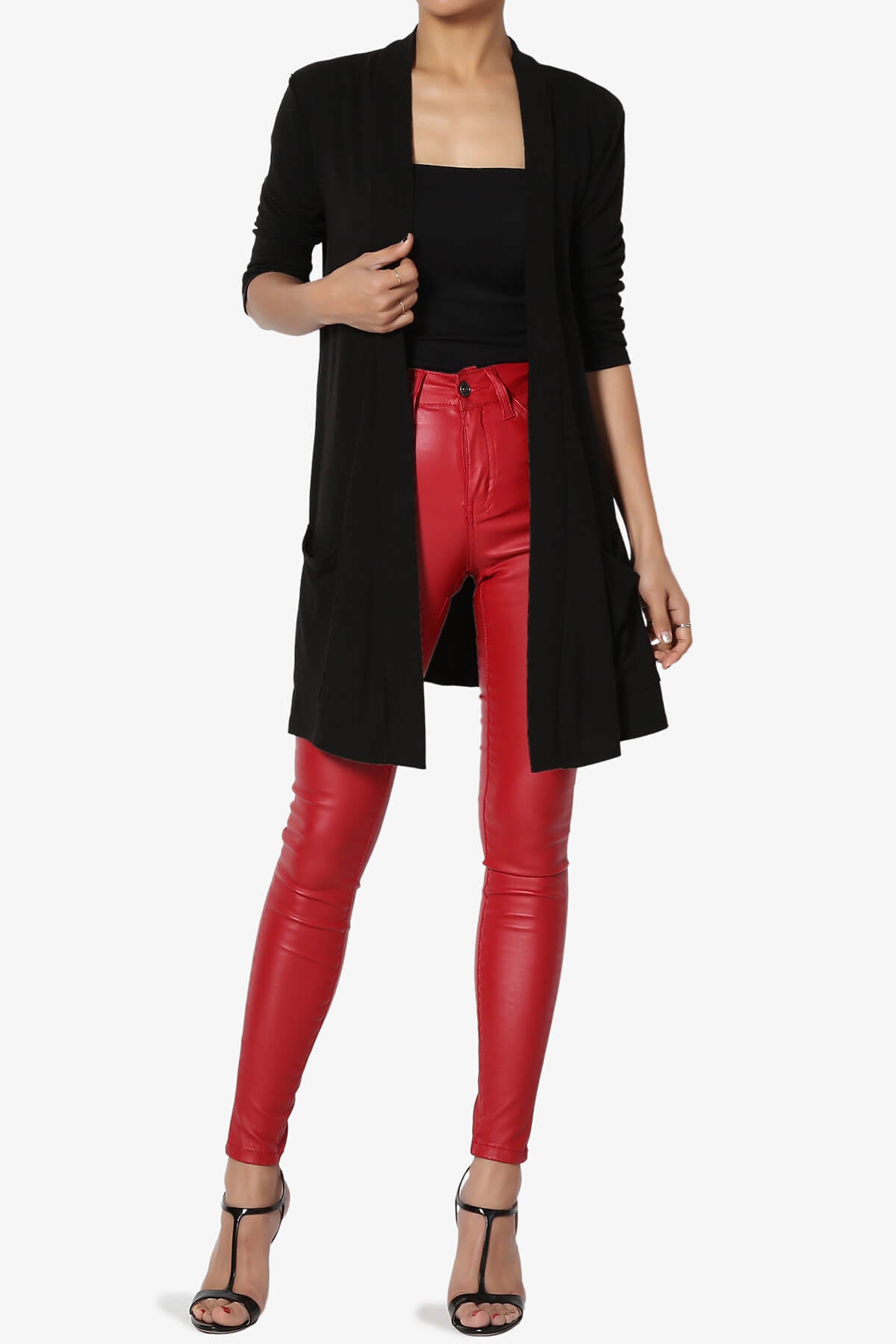 Daday Slouchy Pocket 3/4 Sleeve Cardigan BLACK_6