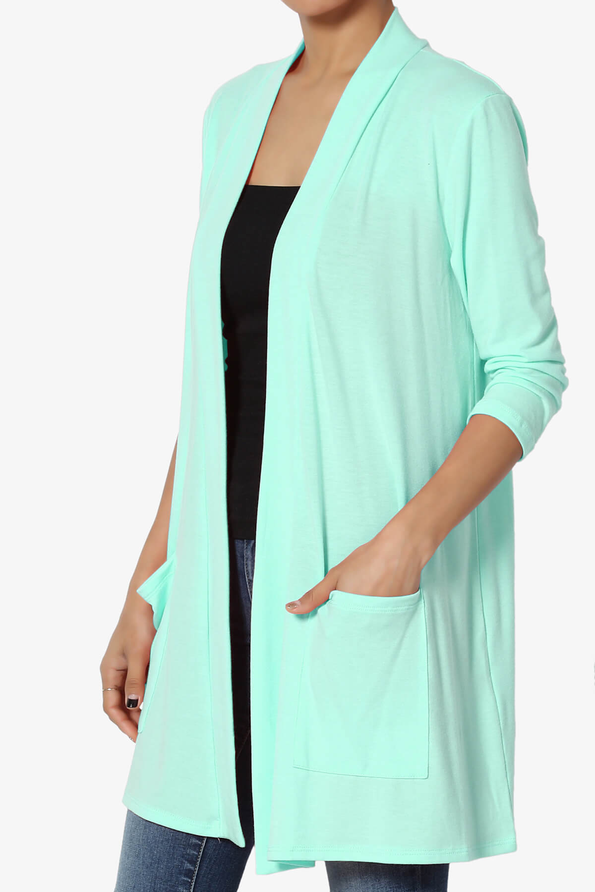 Daday Slouchy Pocket 3/4 Sleeve Cardigan BLUE MINT_3