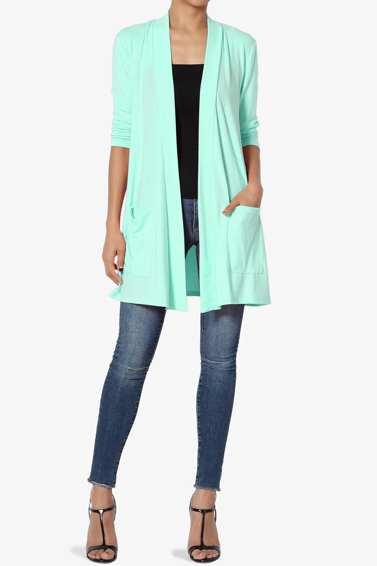 Daday Slouchy Pocket 3/4 Sleeve Cardigan BLUE MINT_6