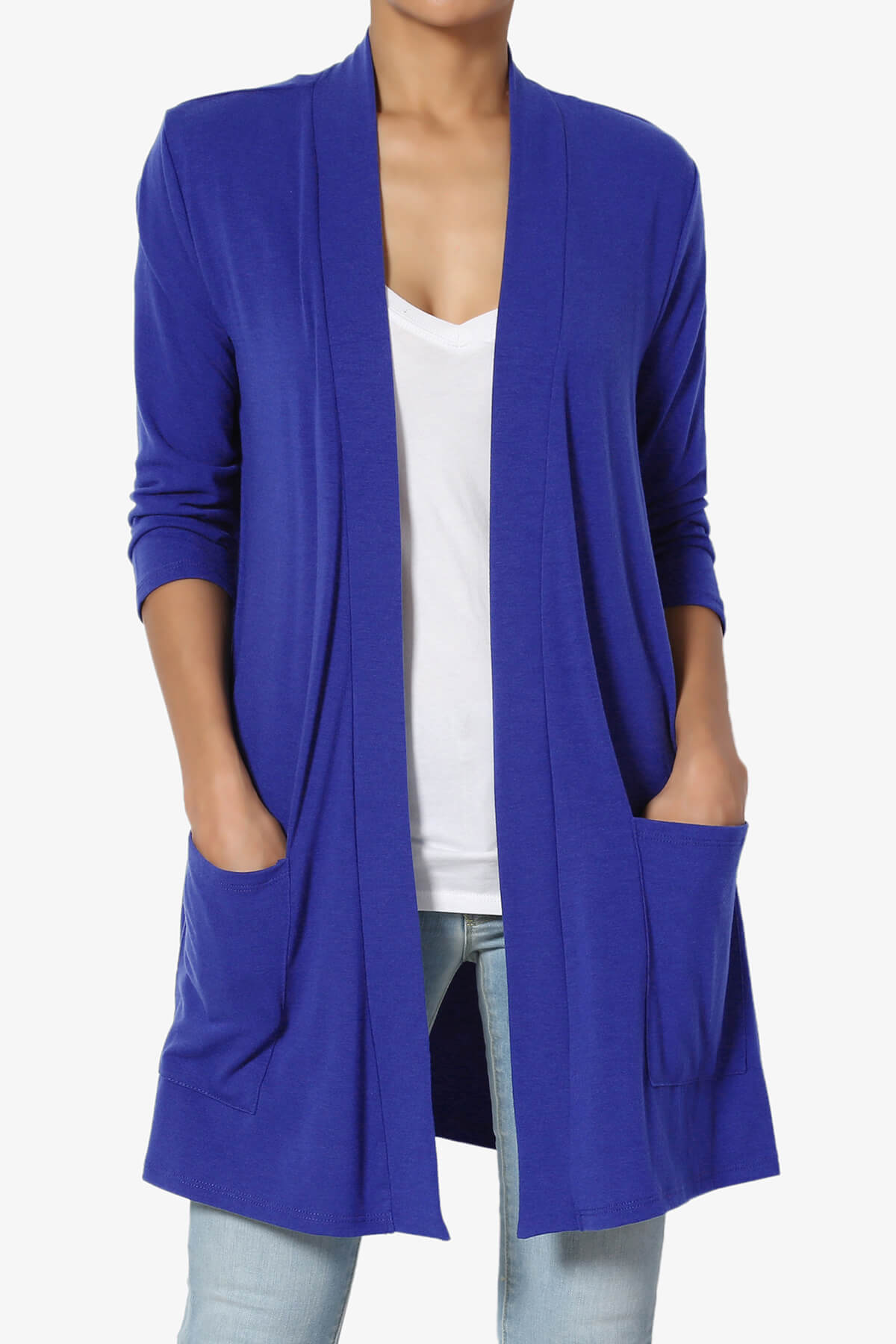 Daday Slouchy Pocket 3/4 Sleeve Cardigan BRIGHT BLUE_1