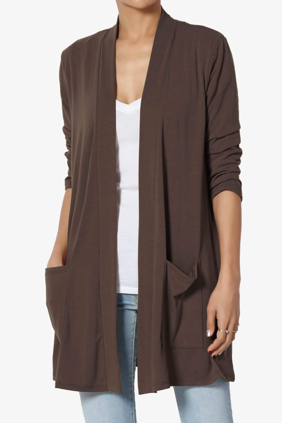 Daday Slouchy Pocket 3/4 Sleeve Cardigan BROWN_1