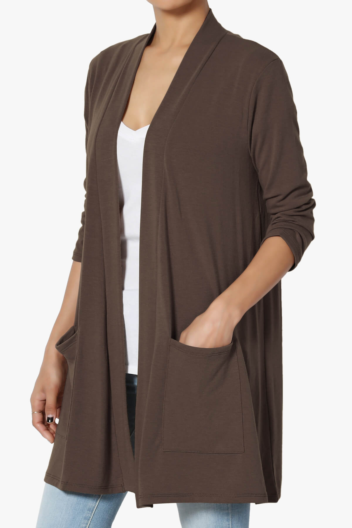 Daday Slouchy Pocket 3/4 Sleeve Cardigan BROWN_3