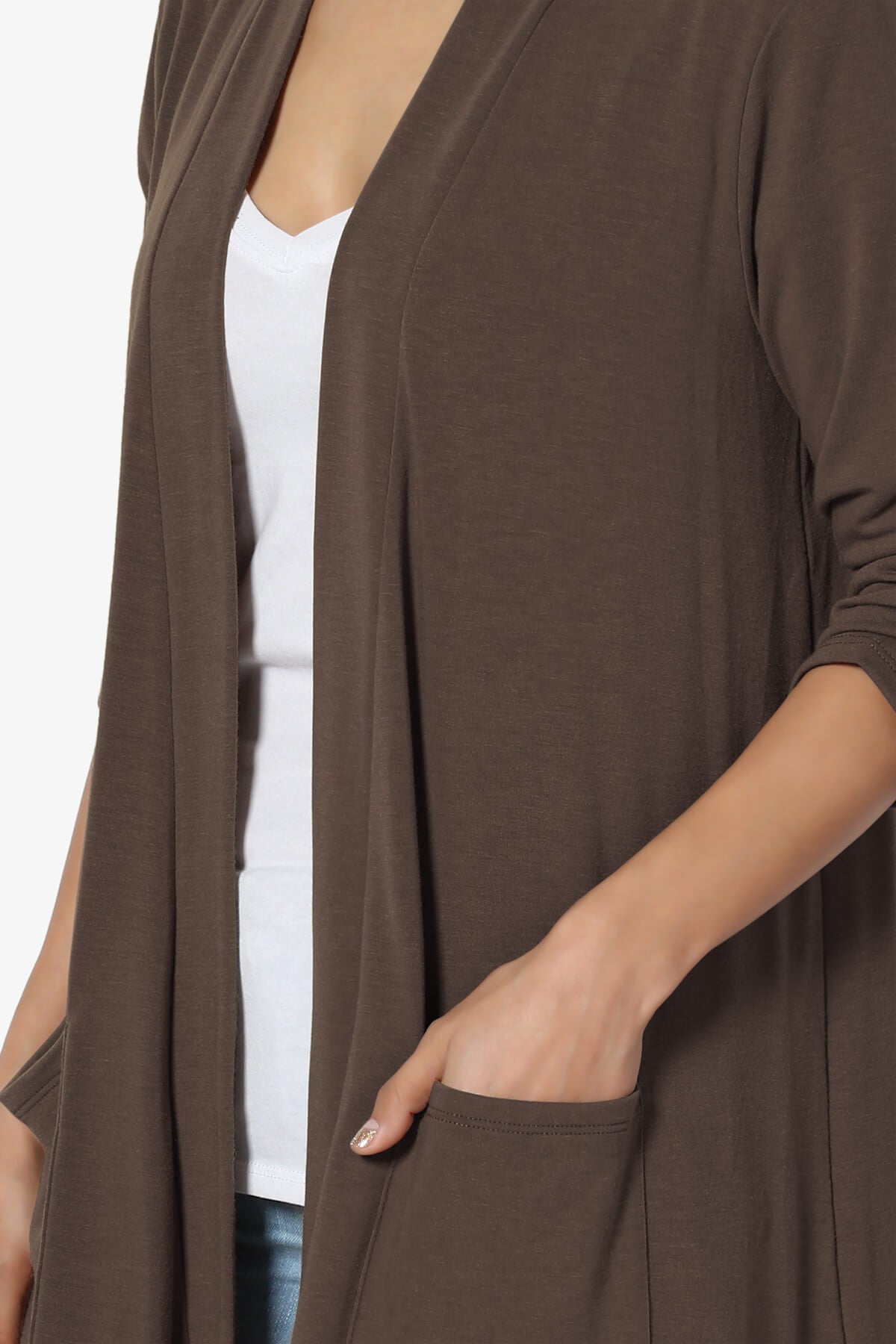 Daday Slouchy Pocket 3/4 Sleeve Cardigan BROWN_5