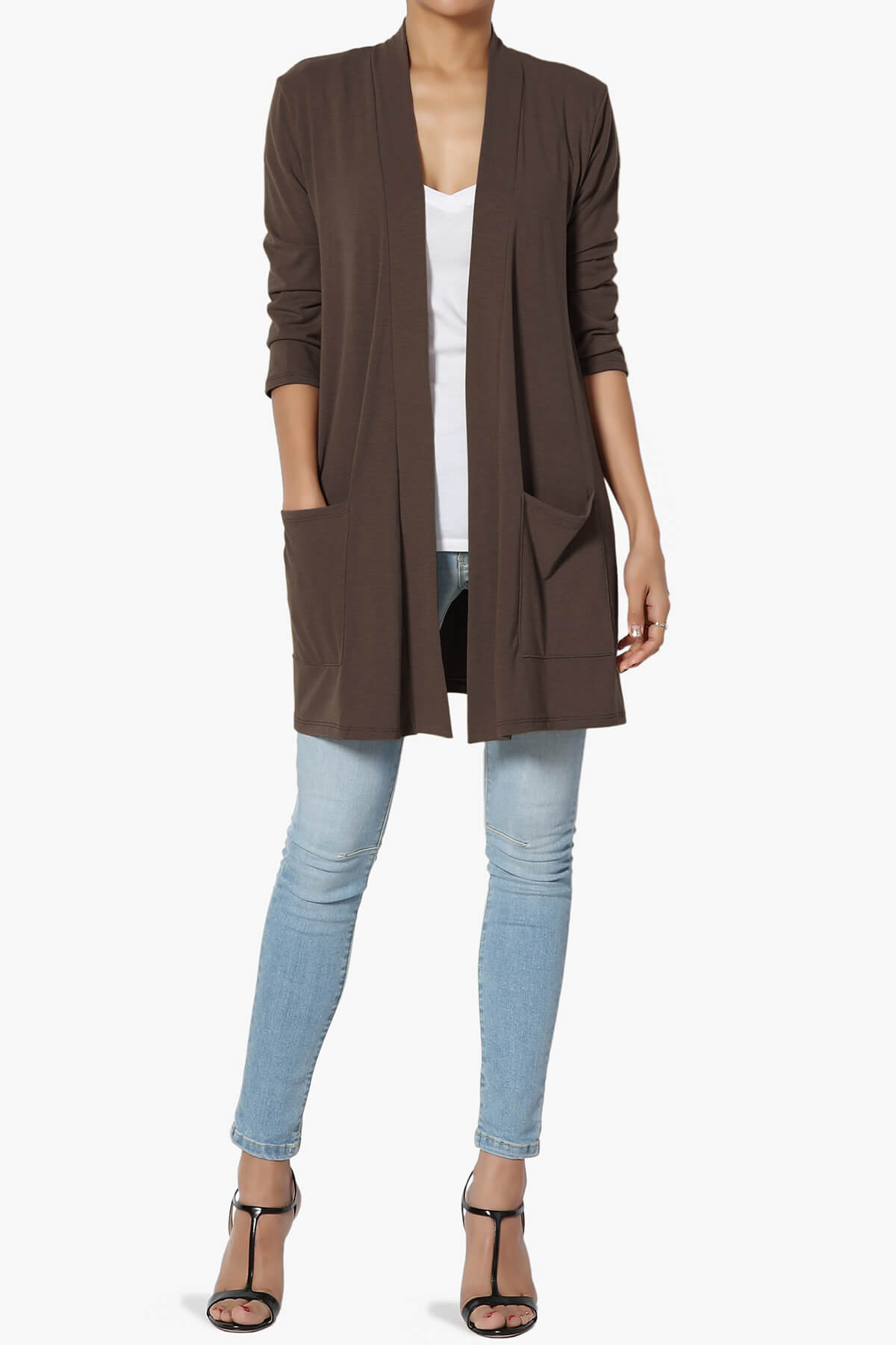 Daday Slouchy Pocket 3/4 Sleeve Cardigan BROWN_6