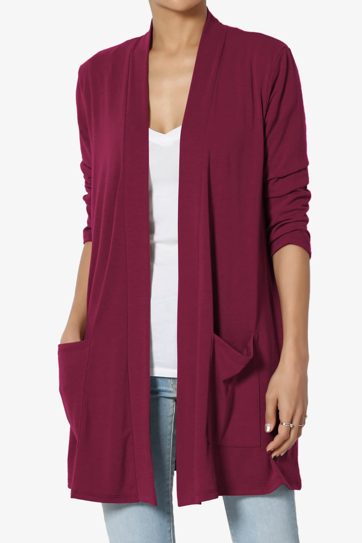 Daday Slouchy Pocket 3/4 Sleeve Cardigan BURGUNDY_1