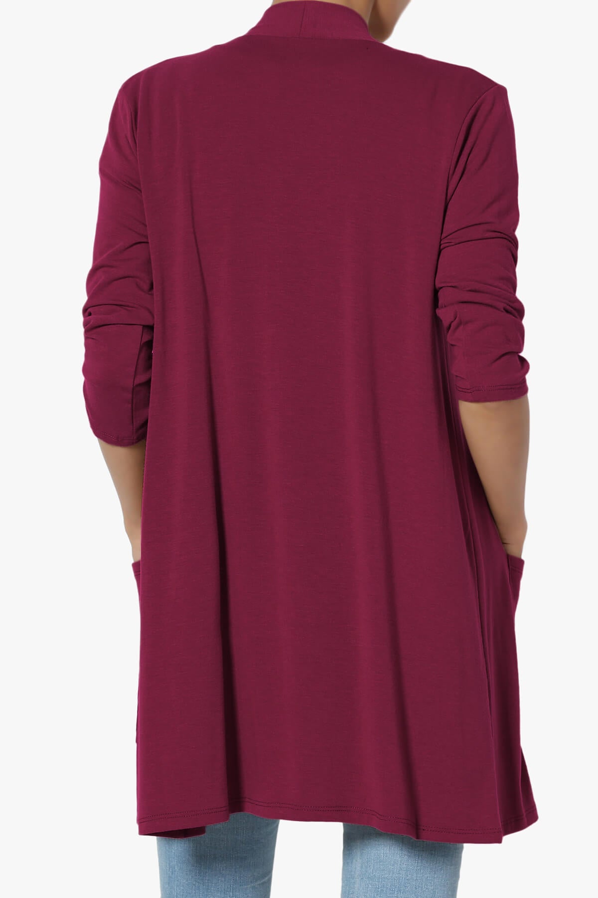 Daday Slouchy Pocket 3/4 Sleeve Cardigan BURGUNDY_2