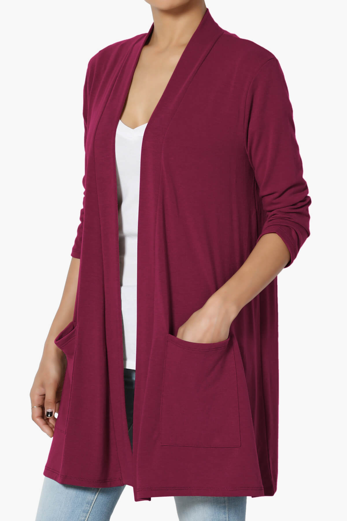 Daday Slouchy Pocket 3/4 Sleeve Cardigan BURGUNDY_3