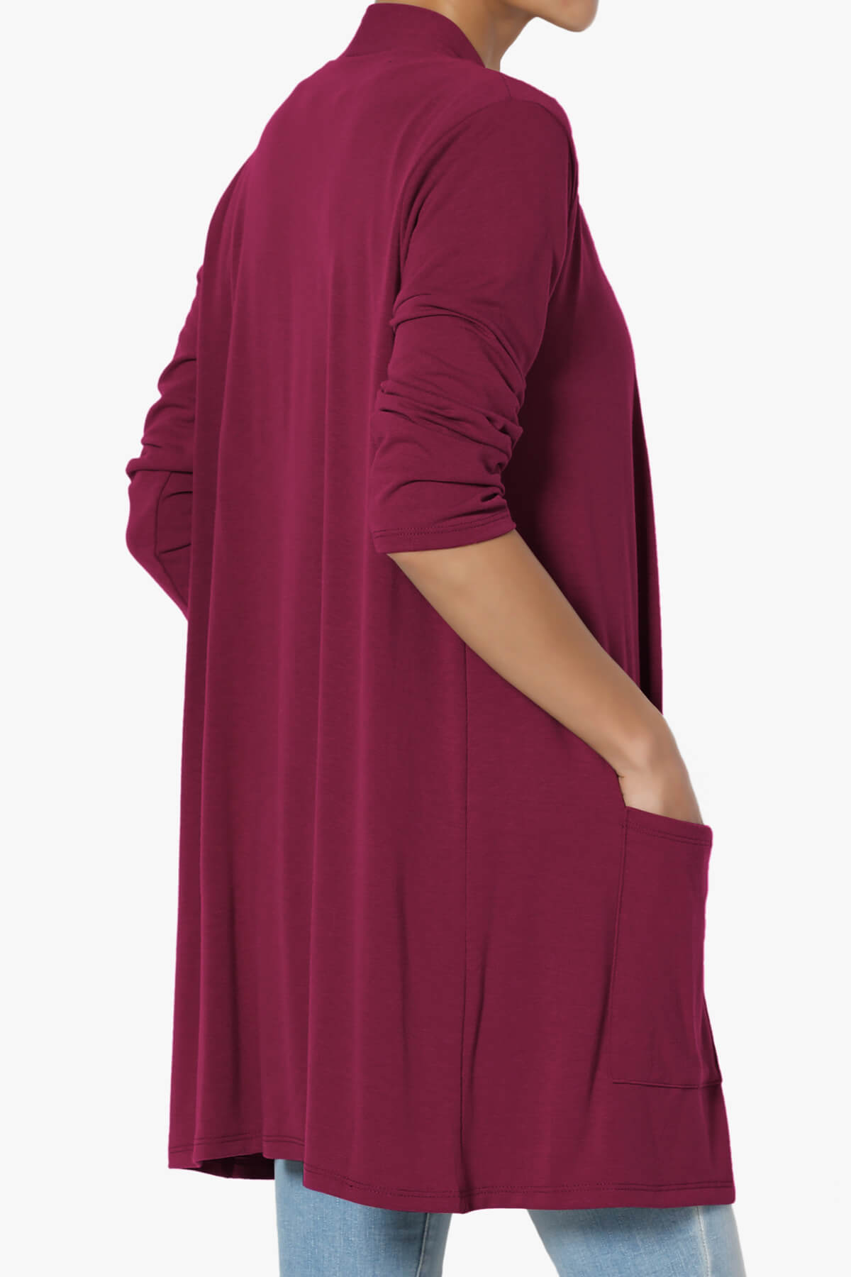 Daday Slouchy Pocket 3/4 Sleeve Cardigan BURGUNDY_4