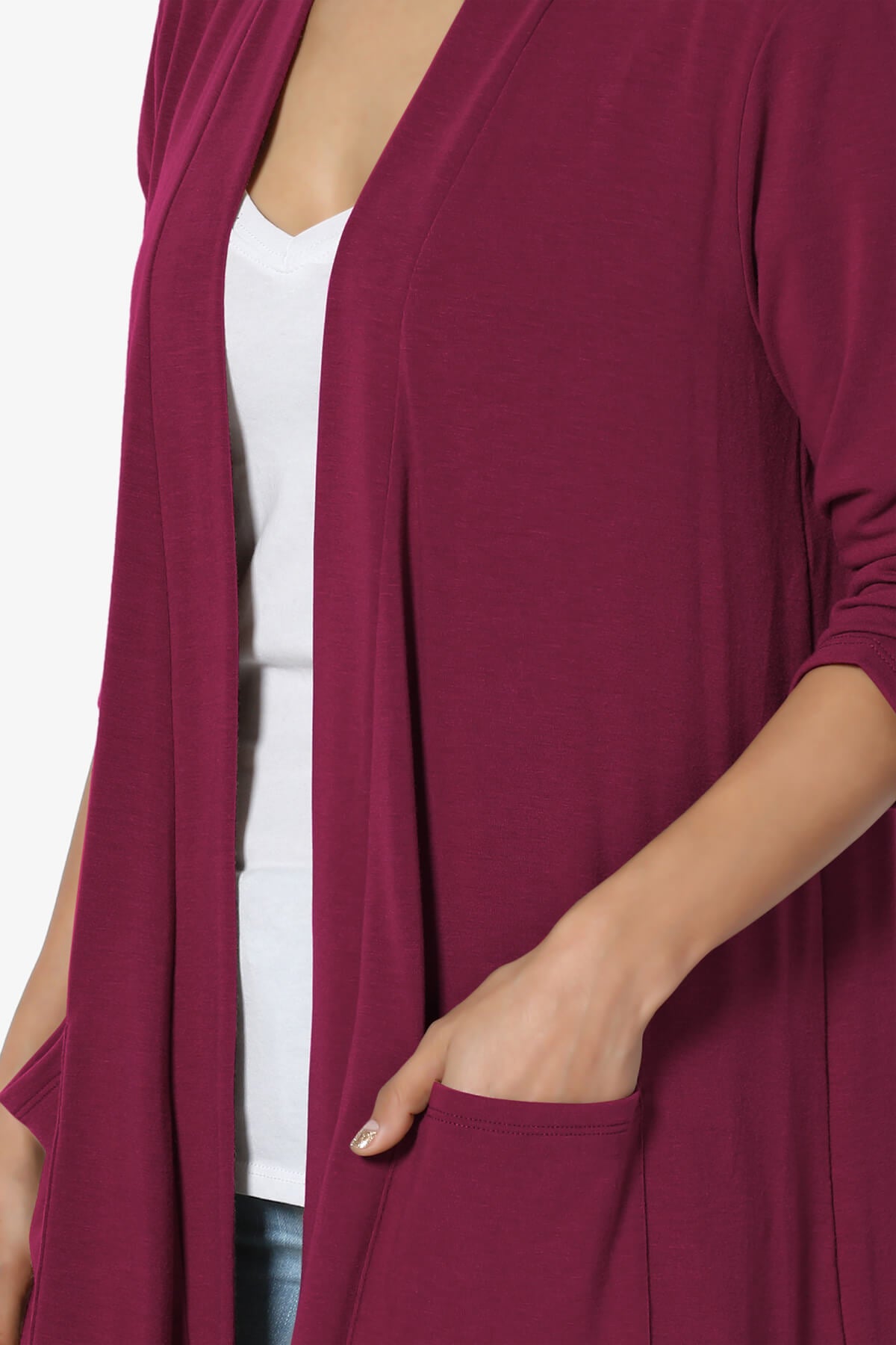 Daday Slouchy Pocket 3/4 Sleeve Cardigan BURGUNDY_5