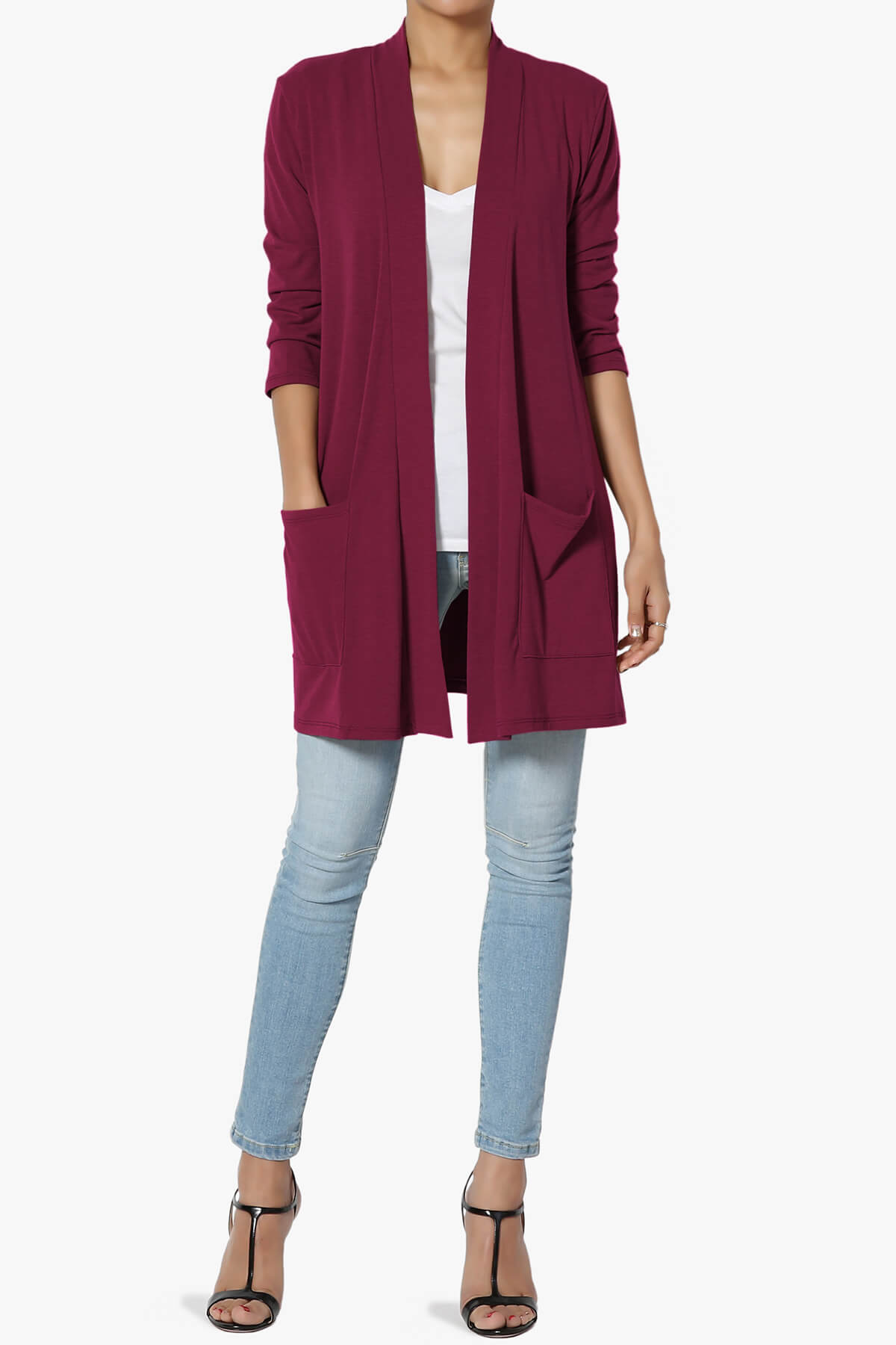 Daday Slouchy Pocket 3/4 Sleeve Cardigan BURGUNDY_6