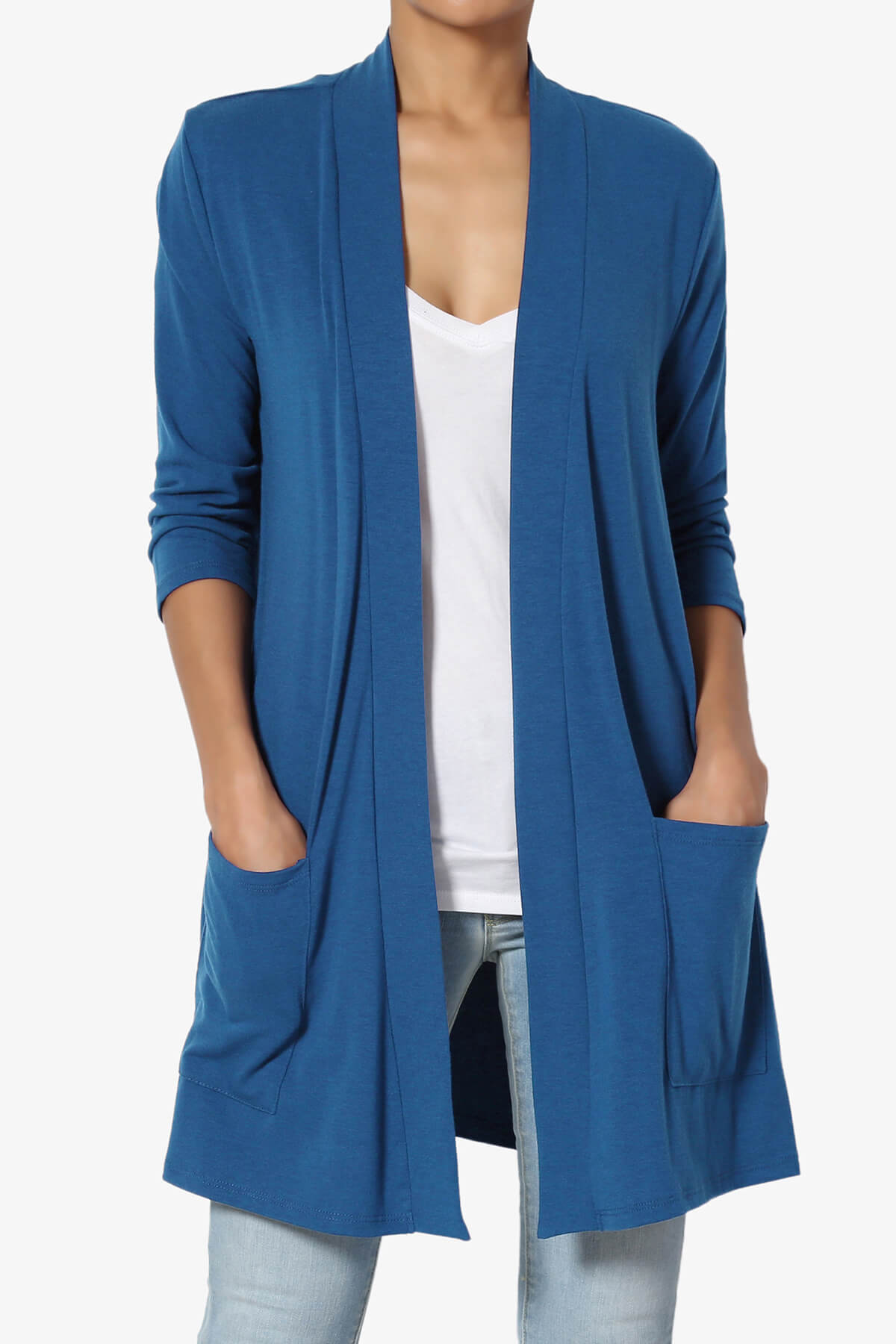 Daday Slouchy Pocket 3/4 Sleeve Cardigan CLASSIC BLUE_1