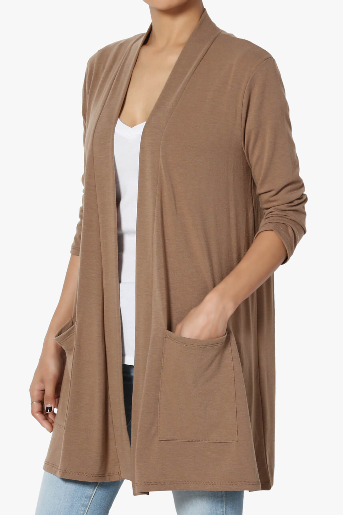 Daday Slouchy Pocket 3/4 Sleeve Cardigan COCOA_3