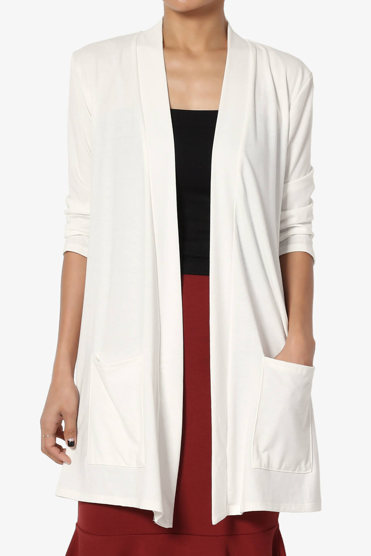 Daday Slouchy Pocket 3/4 Sleeve Cardigan CREAM_1