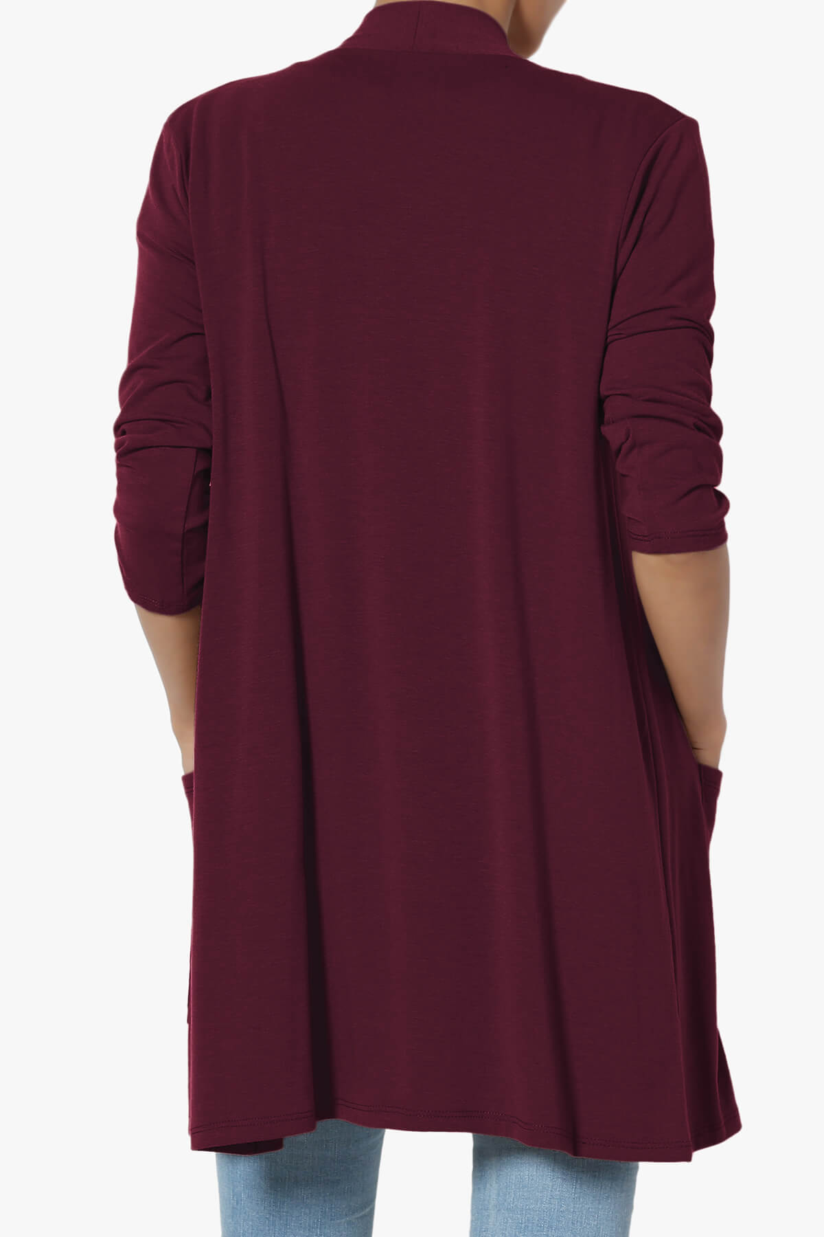 Daday Slouchy Pocket 3/4 Sleeve Cardigan DARK BURGUNDY_2