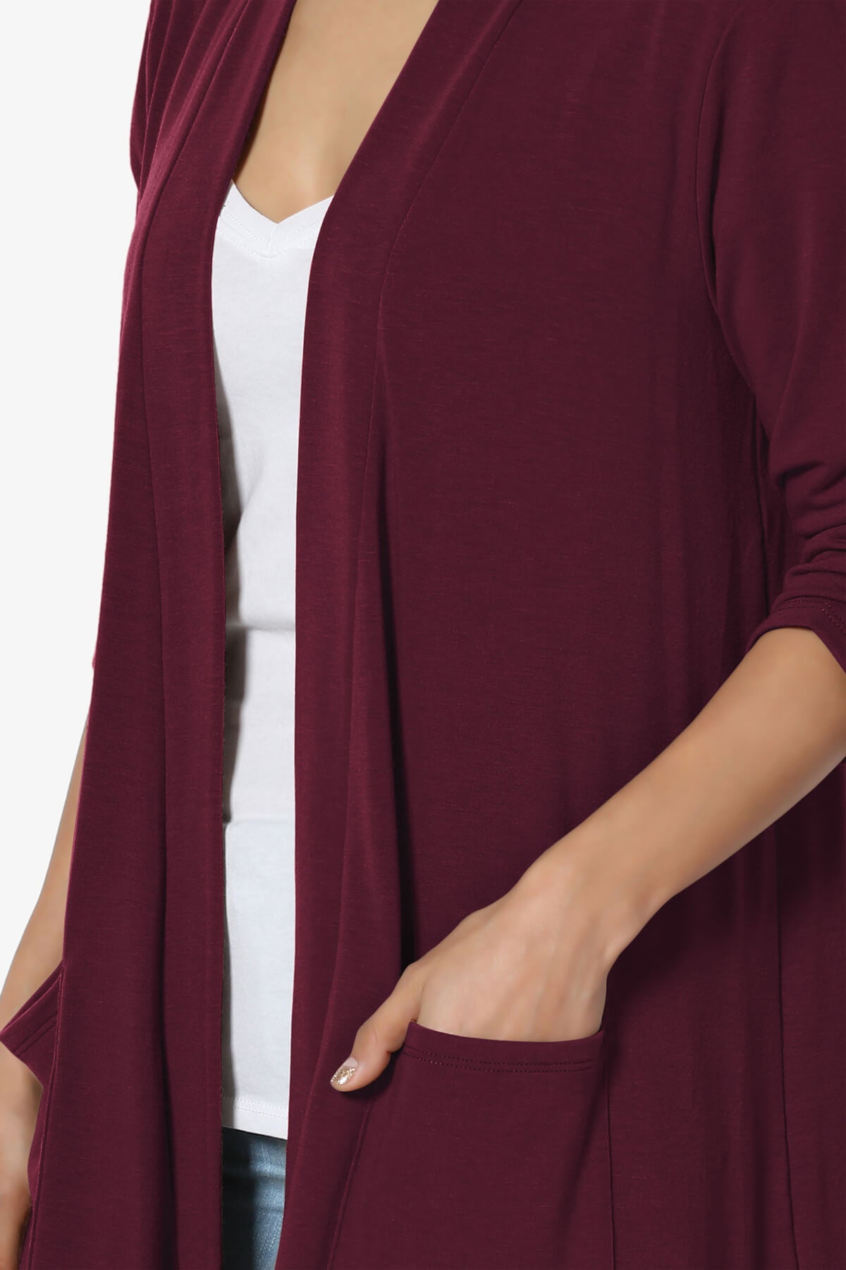 Daday Slouchy Pocket 3/4 Sleeve Cardigan DARK BURGUNDY_5