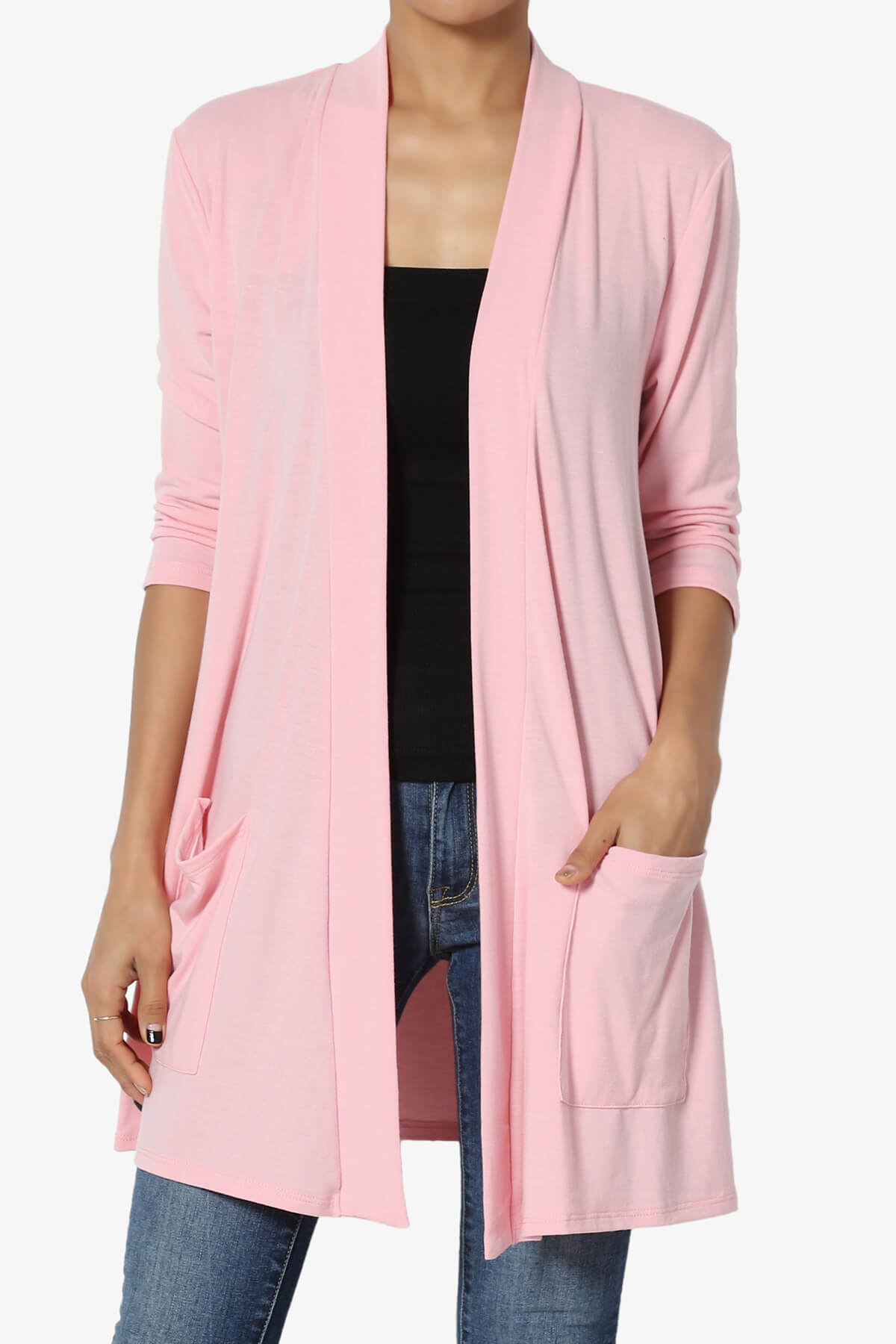 Daday Slouchy Pocket 3/4 Sleeve Cardigan DARK PINK_1