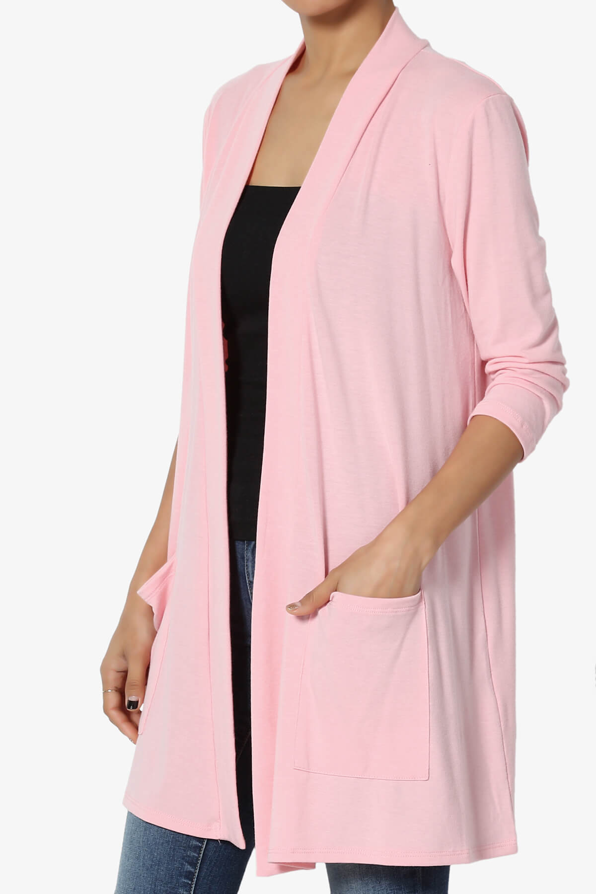 Daday Slouchy Pocket 3/4 Sleeve Cardigan DARK PINK_3