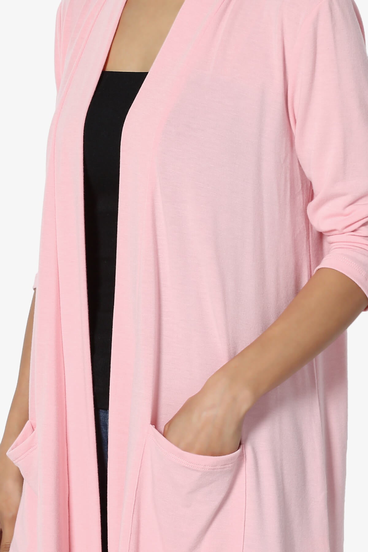 Daday Slouchy Pocket 3/4 Sleeve Cardigan DARK PINK_5