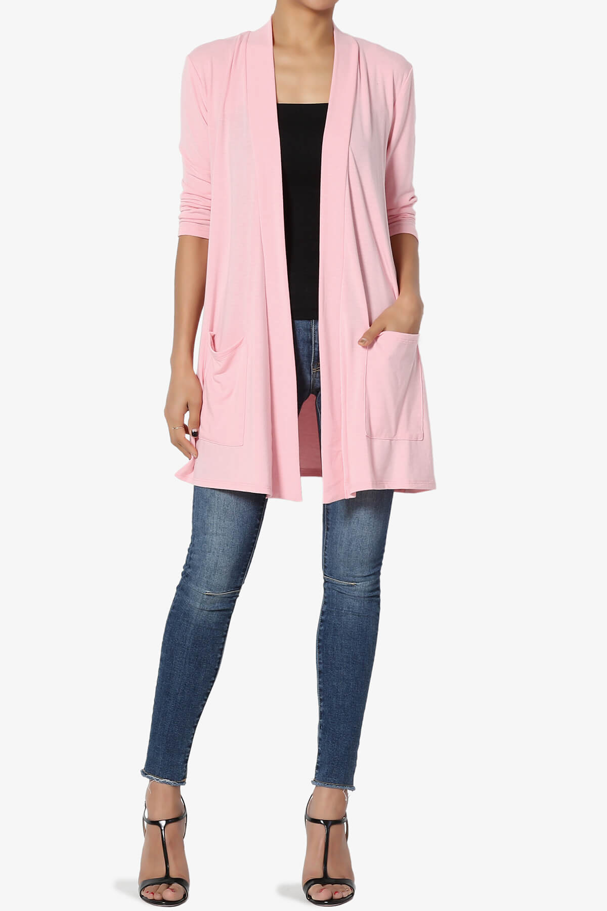 Daday Slouchy Pocket 3/4 Sleeve Cardigan DARK PINK_6