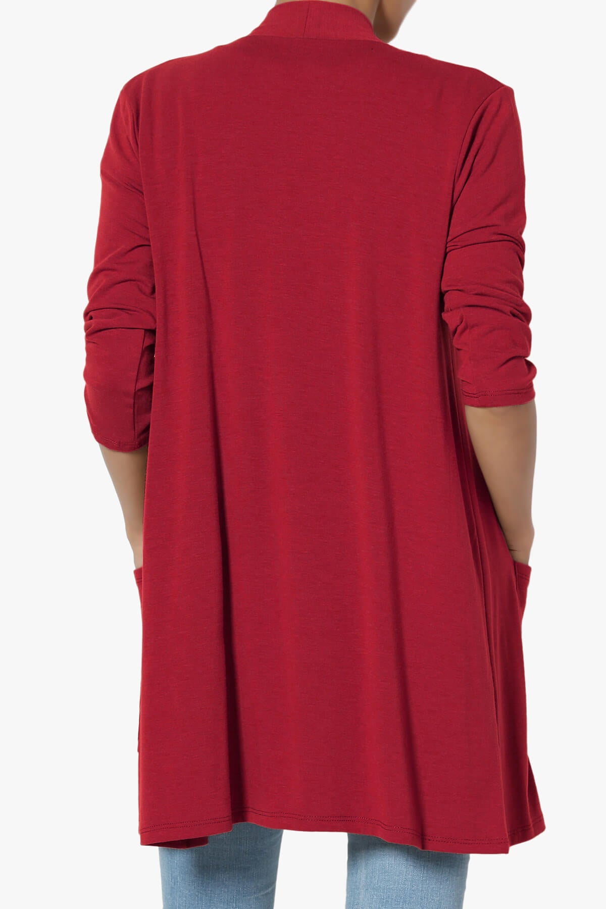 Daday Slouchy Pocket 3/4 Sleeve Cardigan DARK RED_2
