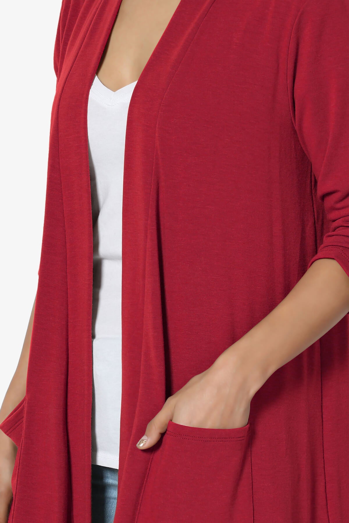 Daday Slouchy Pocket 3/4 Sleeve Cardigan DARK RED_5