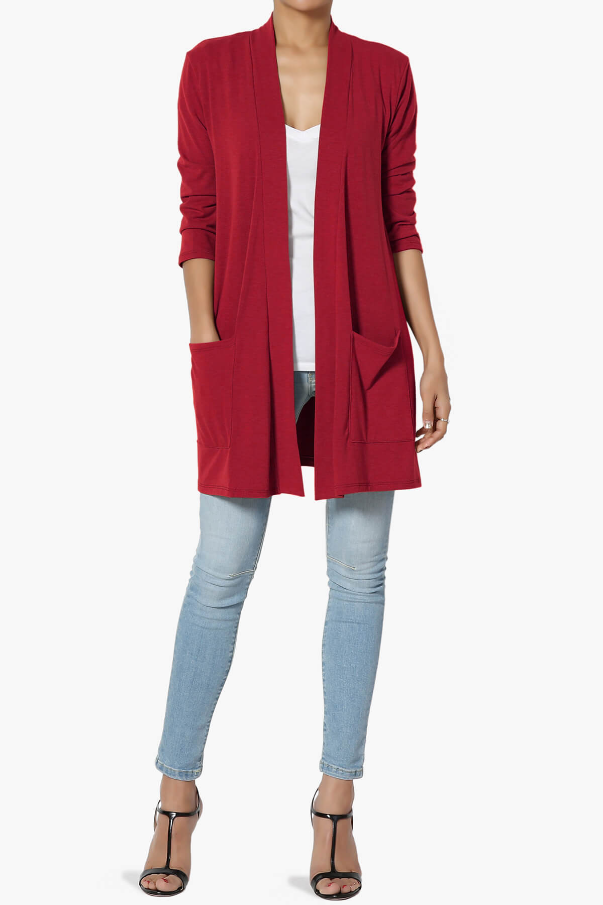 Daday Slouchy Pocket 3/4 Sleeve Cardigan DARK RED_6