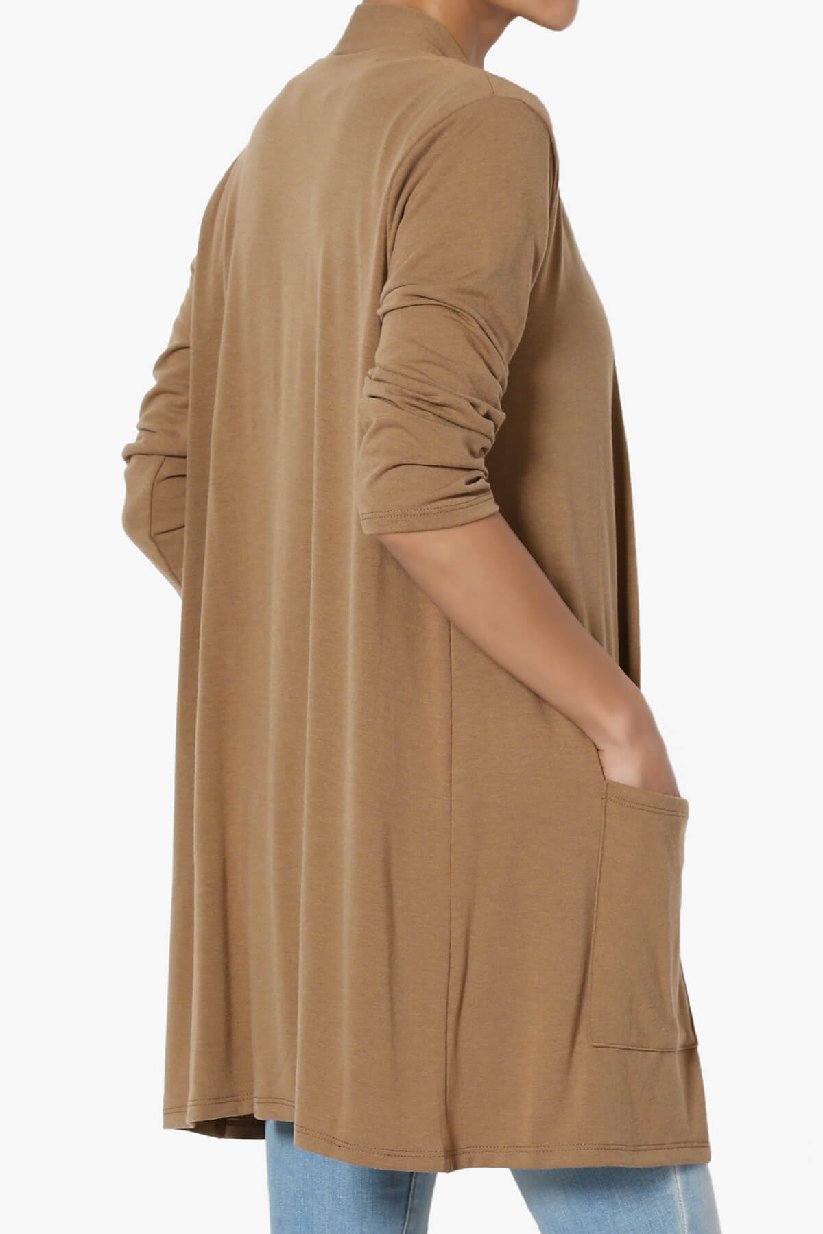 Daday Slouchy Pocket 3/4 Sleeve Cardigan DEEP CAMEL_4