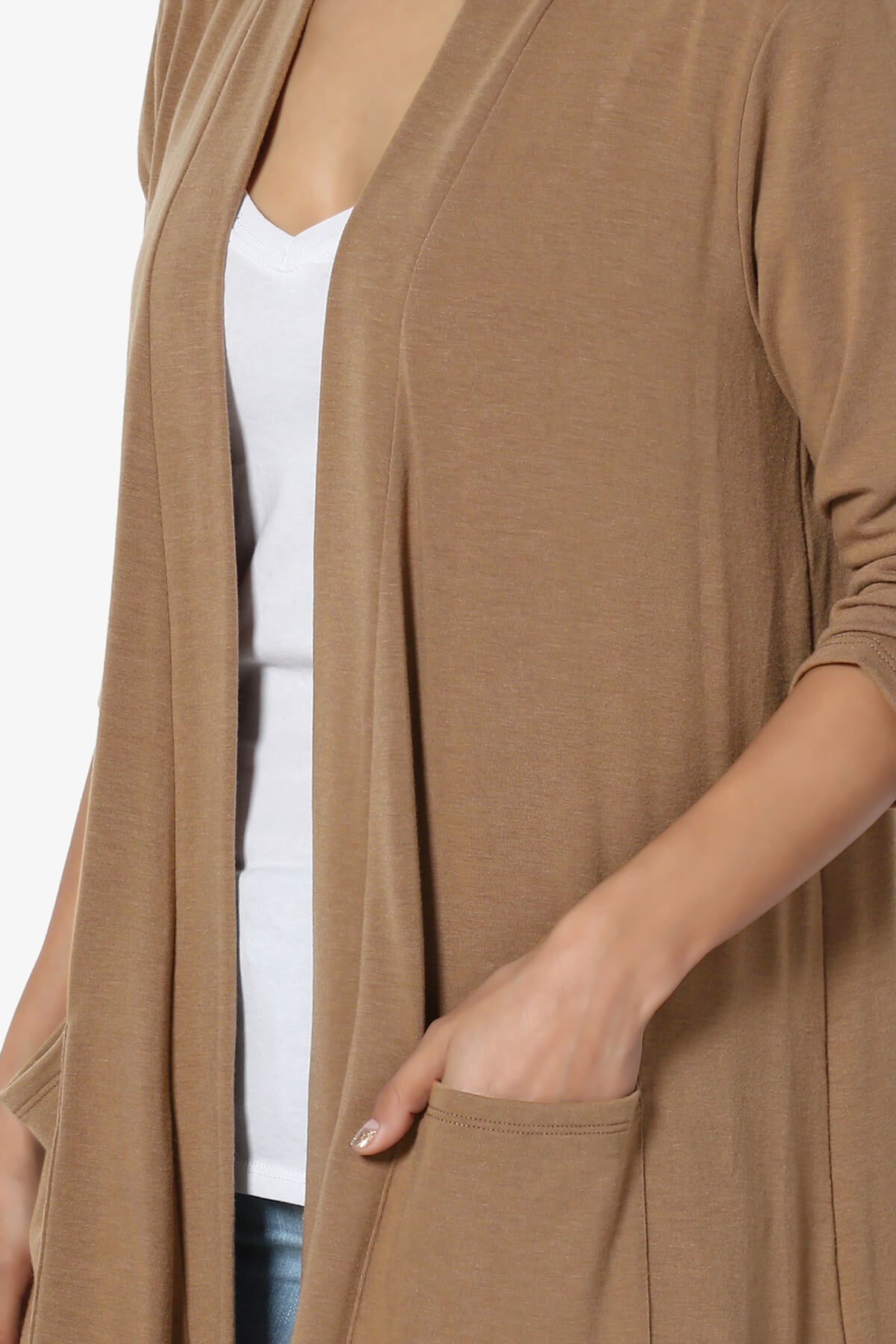 Daday Slouchy Pocket 3/4 Sleeve Cardigan DEEP CAMEL_5