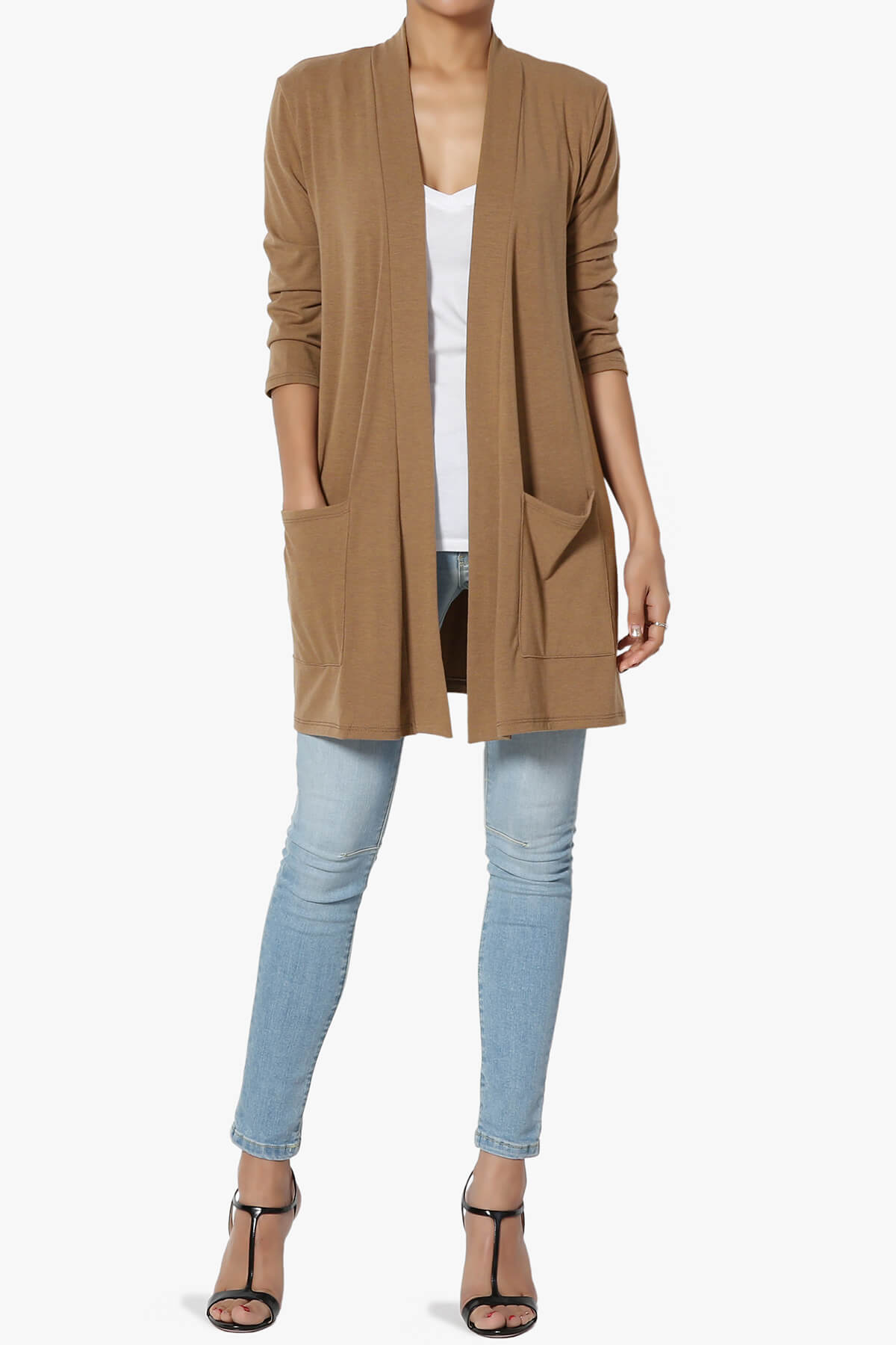 Daday Slouchy Pocket 3/4 Sleeve Cardigan DEEP CAMEL_6