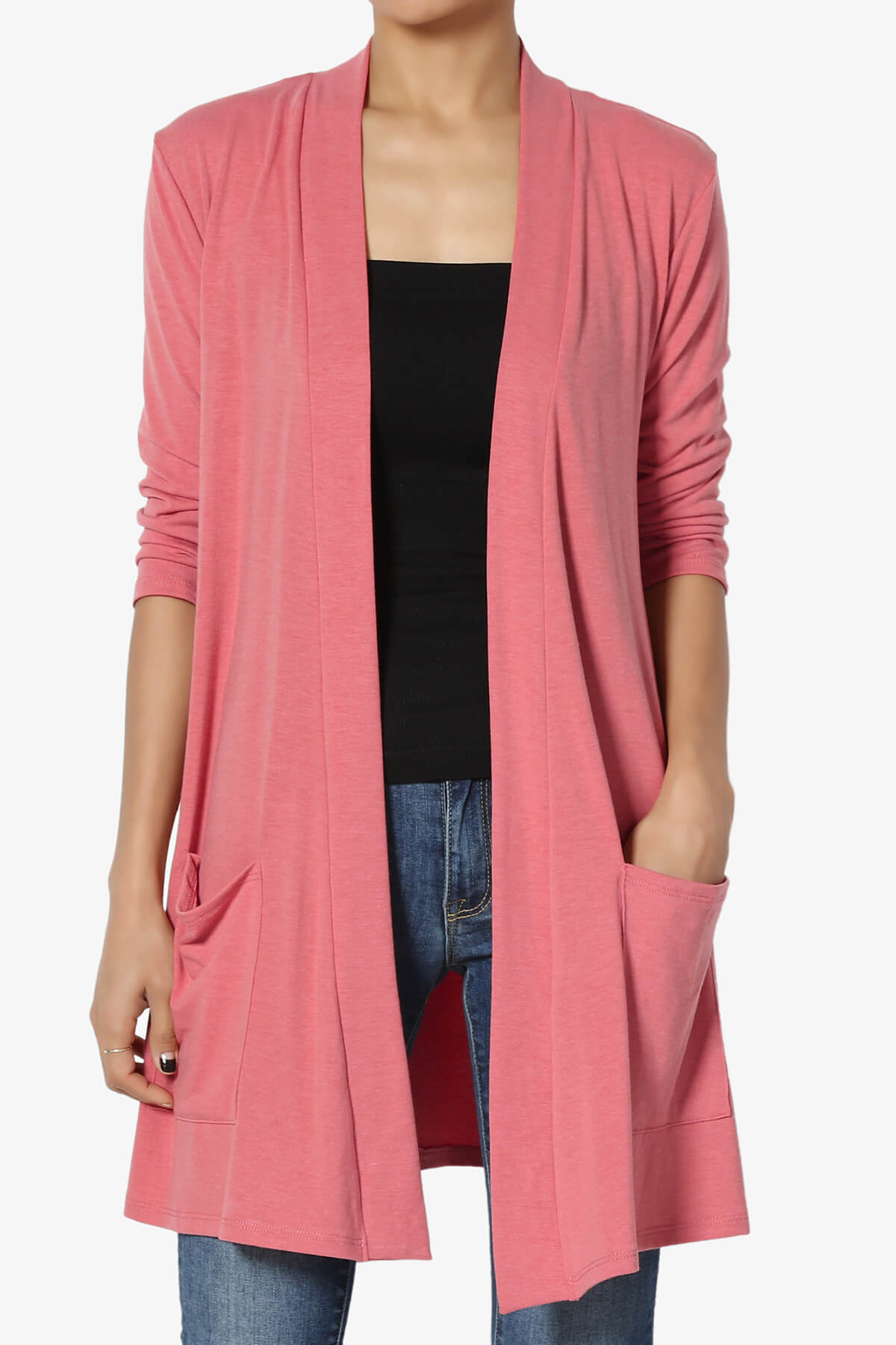 Daday Slouchy Pocket 3/4 Sleeve Cardigan DESERT ROSE_1