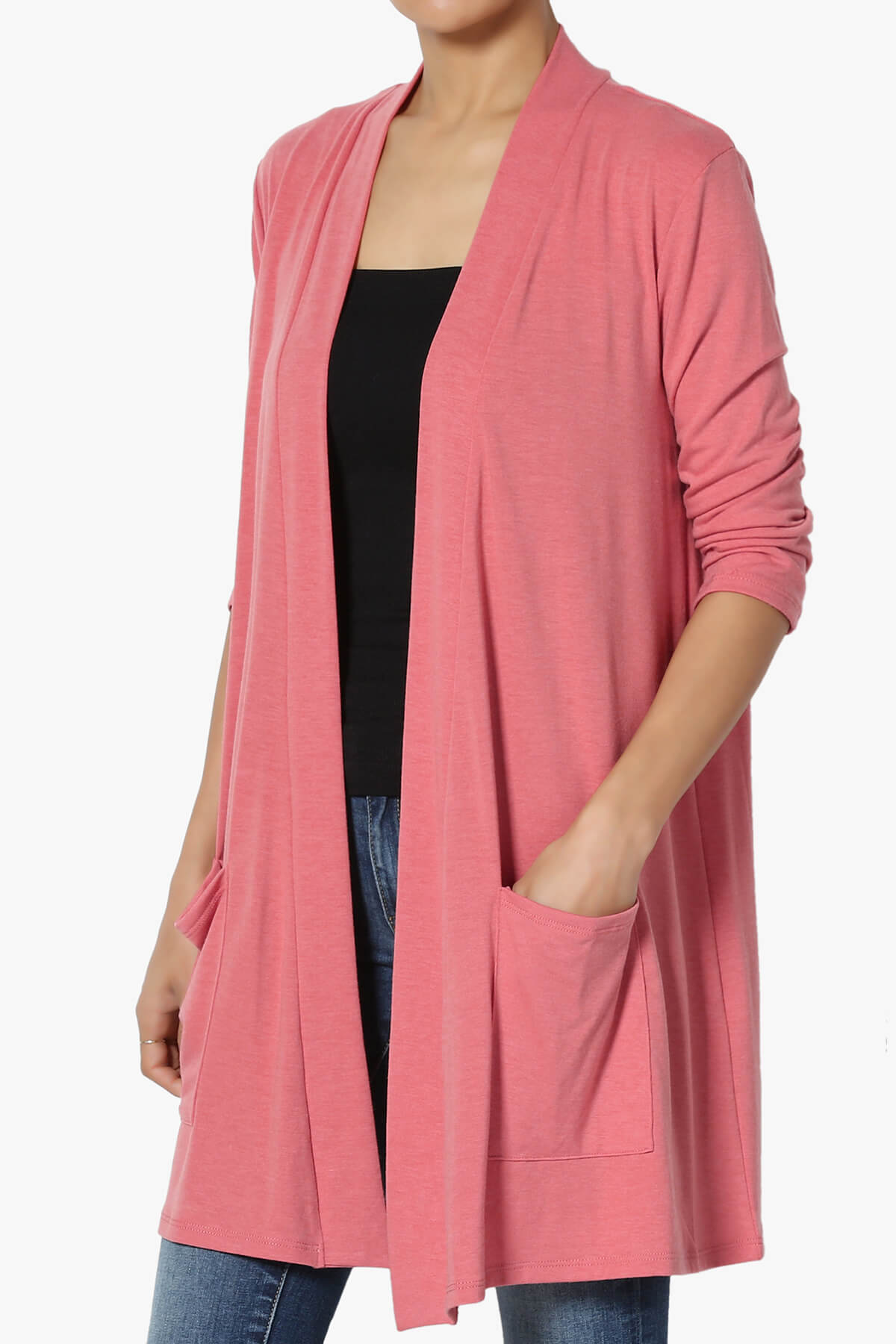 Daday Slouchy Pocket 3/4 Sleeve Cardigan DESERT ROSE_3
