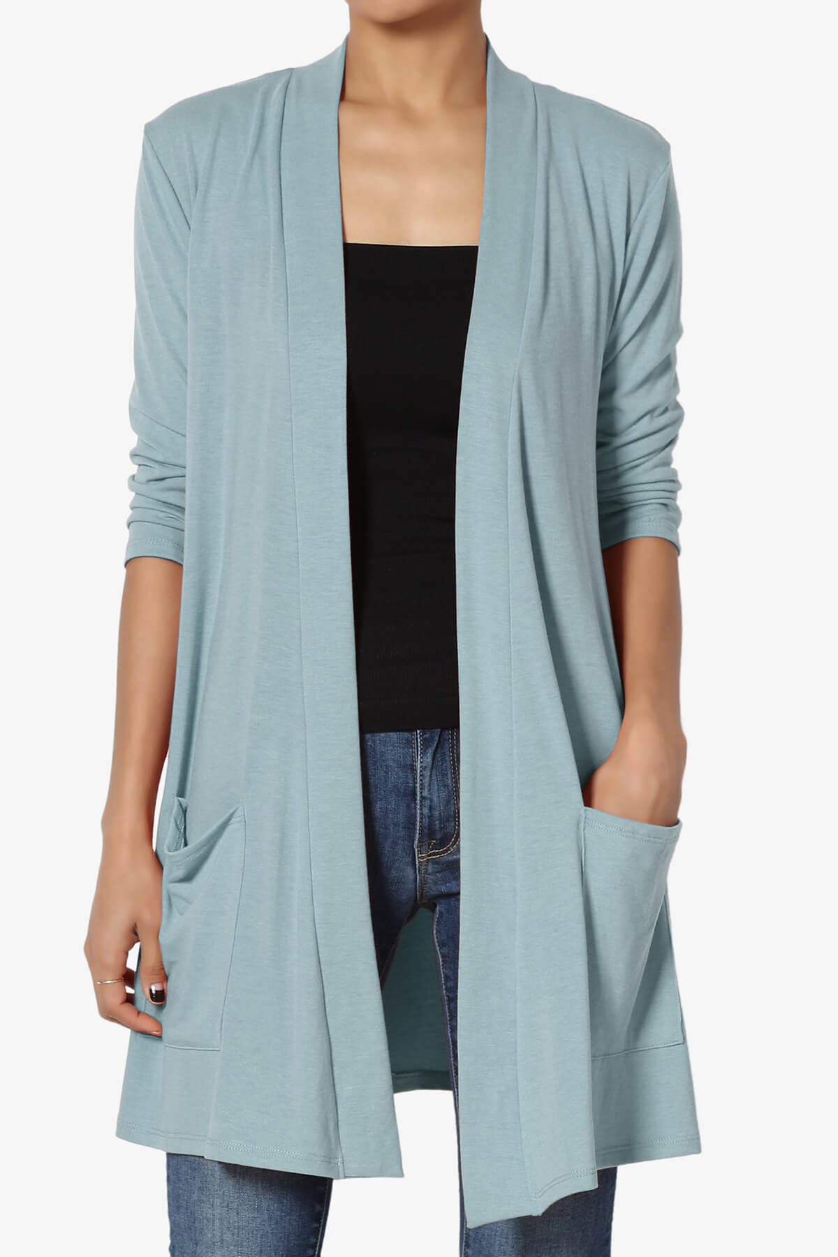 Daday Slouchy Pocket 3/4 Sleeve Cardigan DUSTY BLUE_1