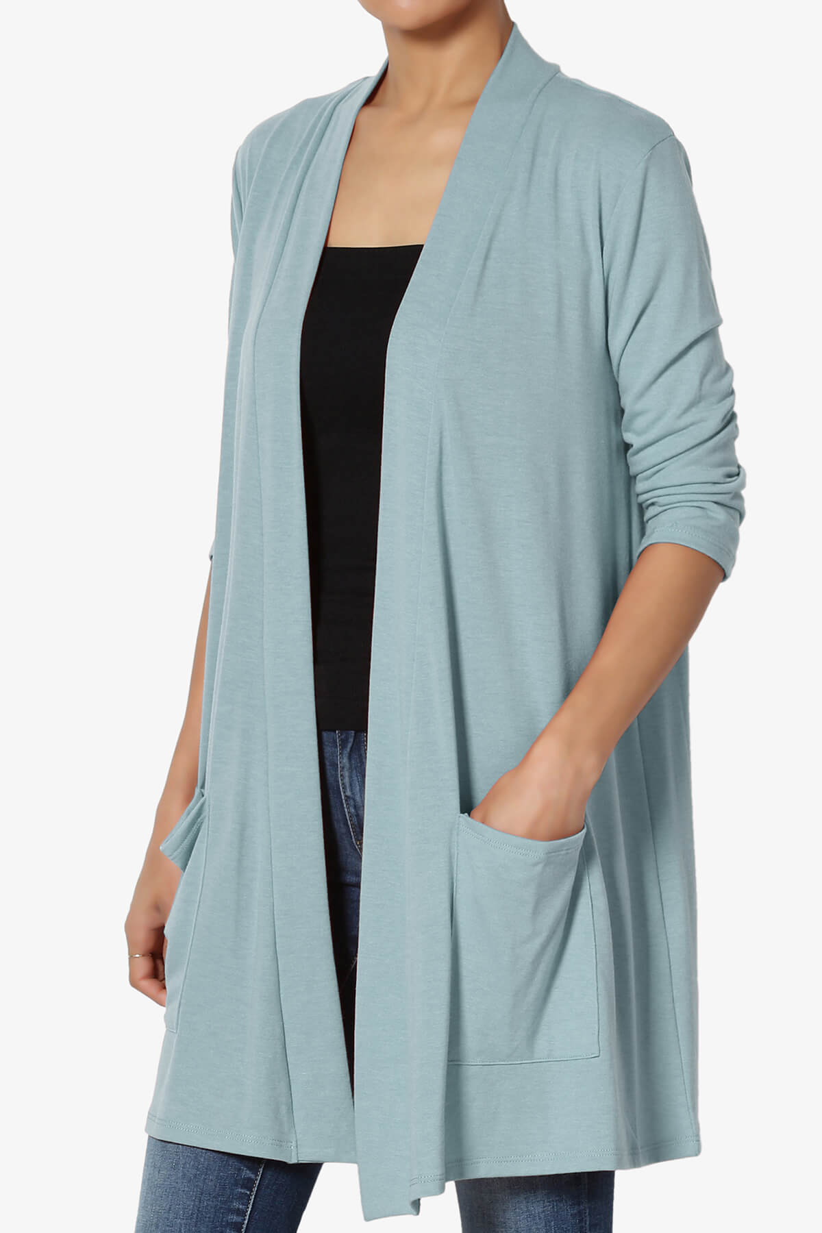 Daday Slouchy Pocket 3/4 Sleeve Cardigan DUSTY BLUE_3