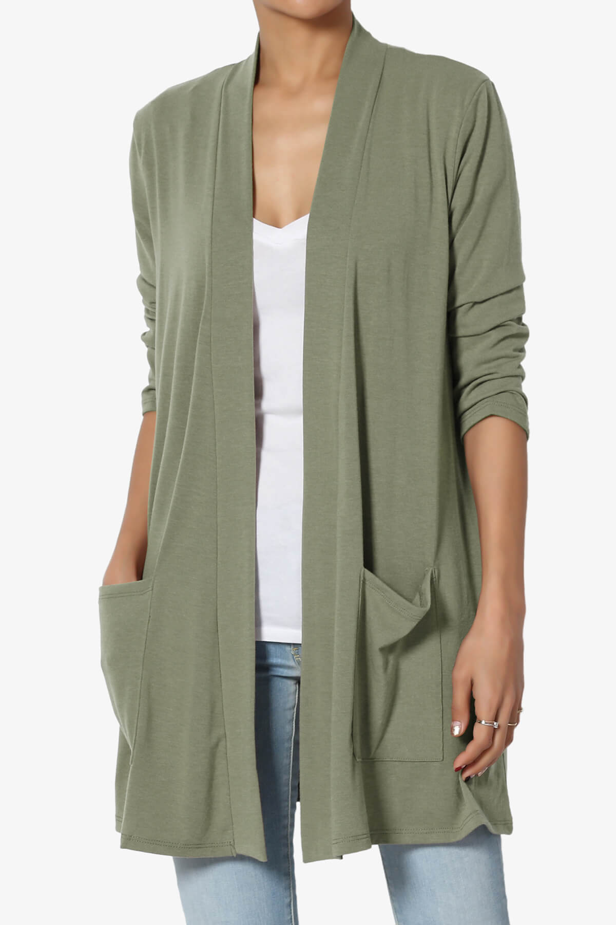 Daday Slouchy Pocket 3/4 Sleeve Cardigan DUSTY OLIVE_1
