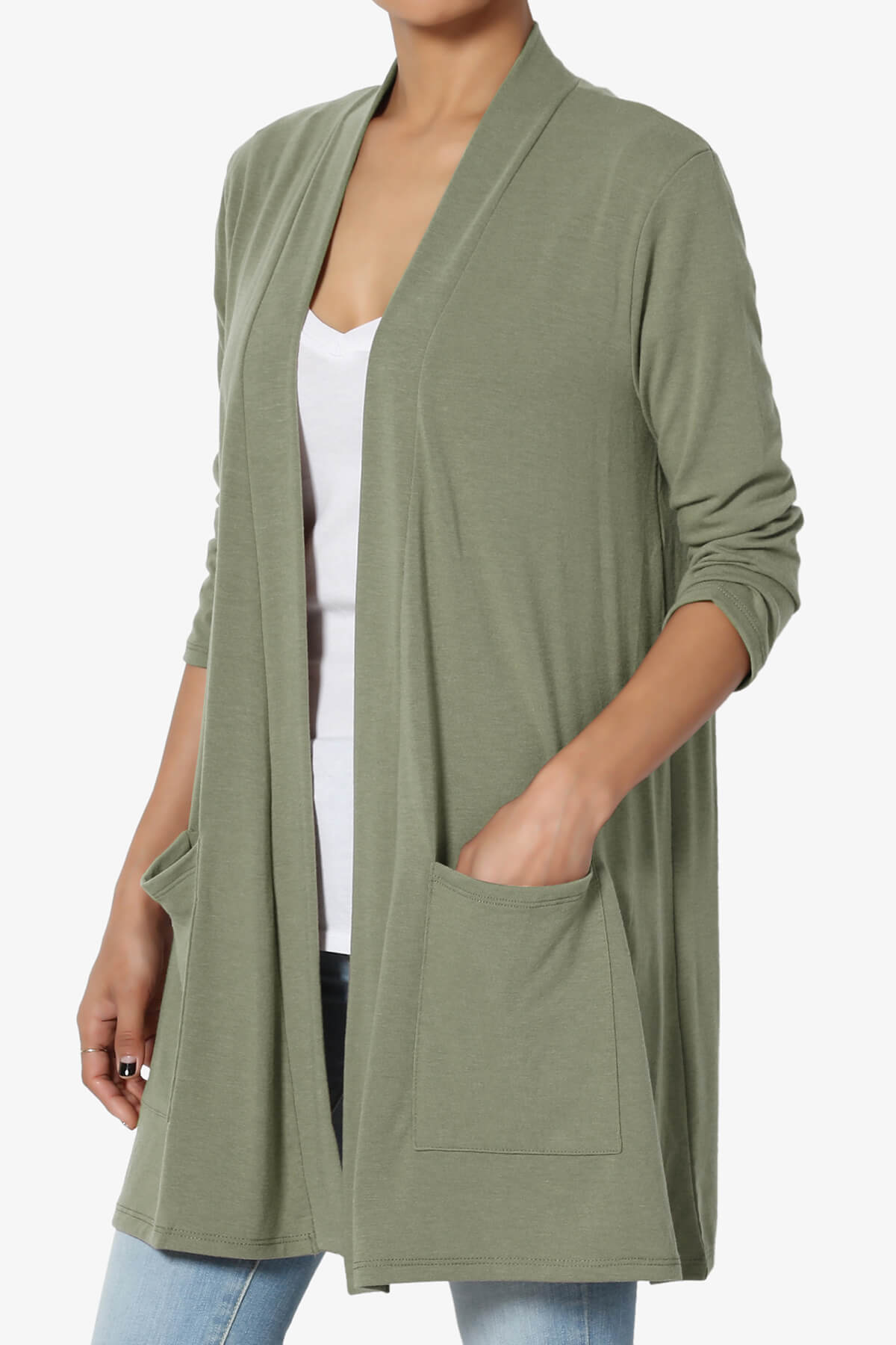Daday Slouchy Pocket 3/4 Sleeve Cardigan DUSTY OLIVE_3