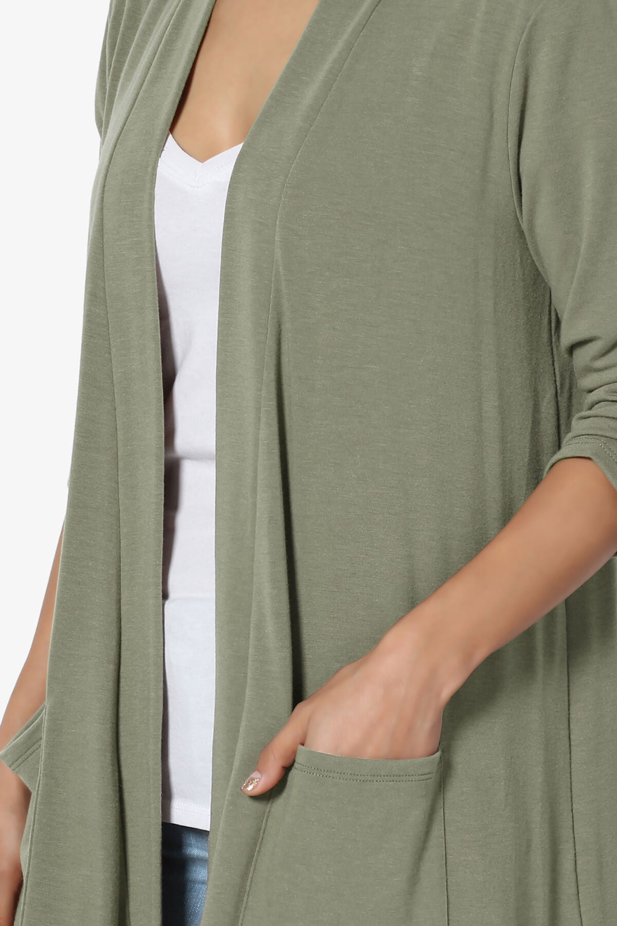 Daday Slouchy Pocket 3/4 Sleeve Cardigan DUSTY OLIVE_5