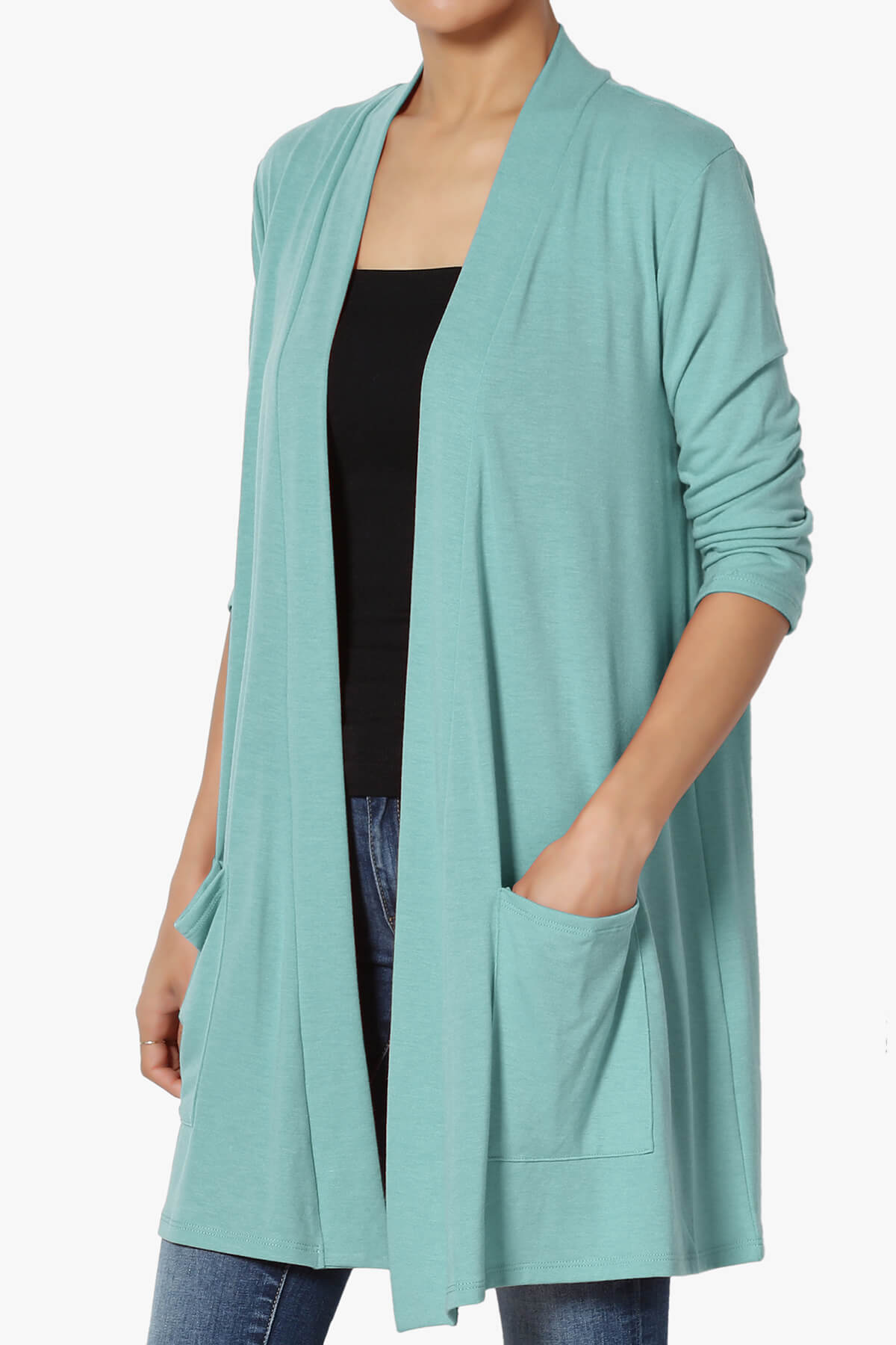 Daday Slouchy Pocket 3/4 Sleeve Cardigan DUSTY TEAL_3
