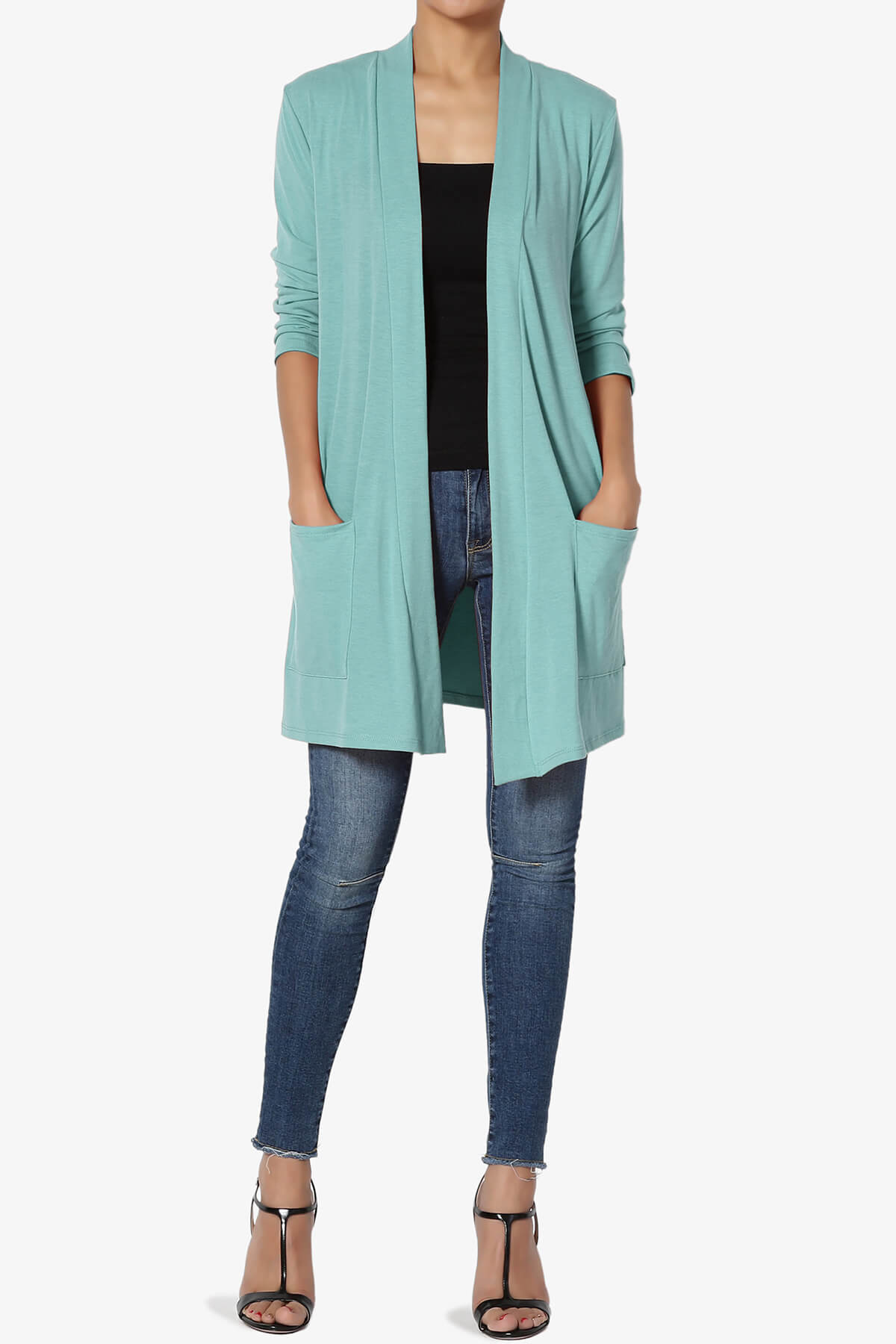 Daday Slouchy Pocket 3/4 Sleeve Cardigan DUSTY TEAL_6
