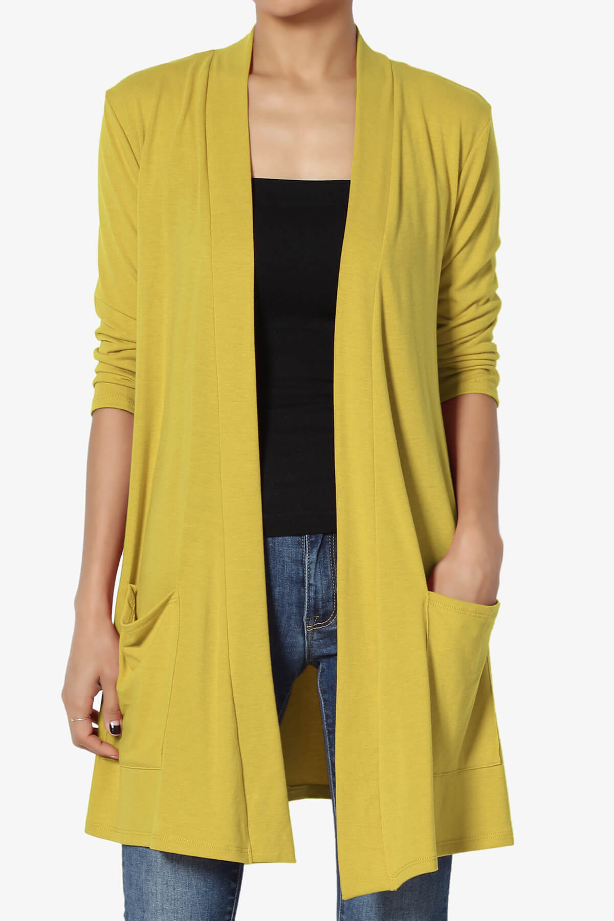 Daday Slouchy Pocket 3/4 Sleeve Cardigan GOLDEN WASABI_1