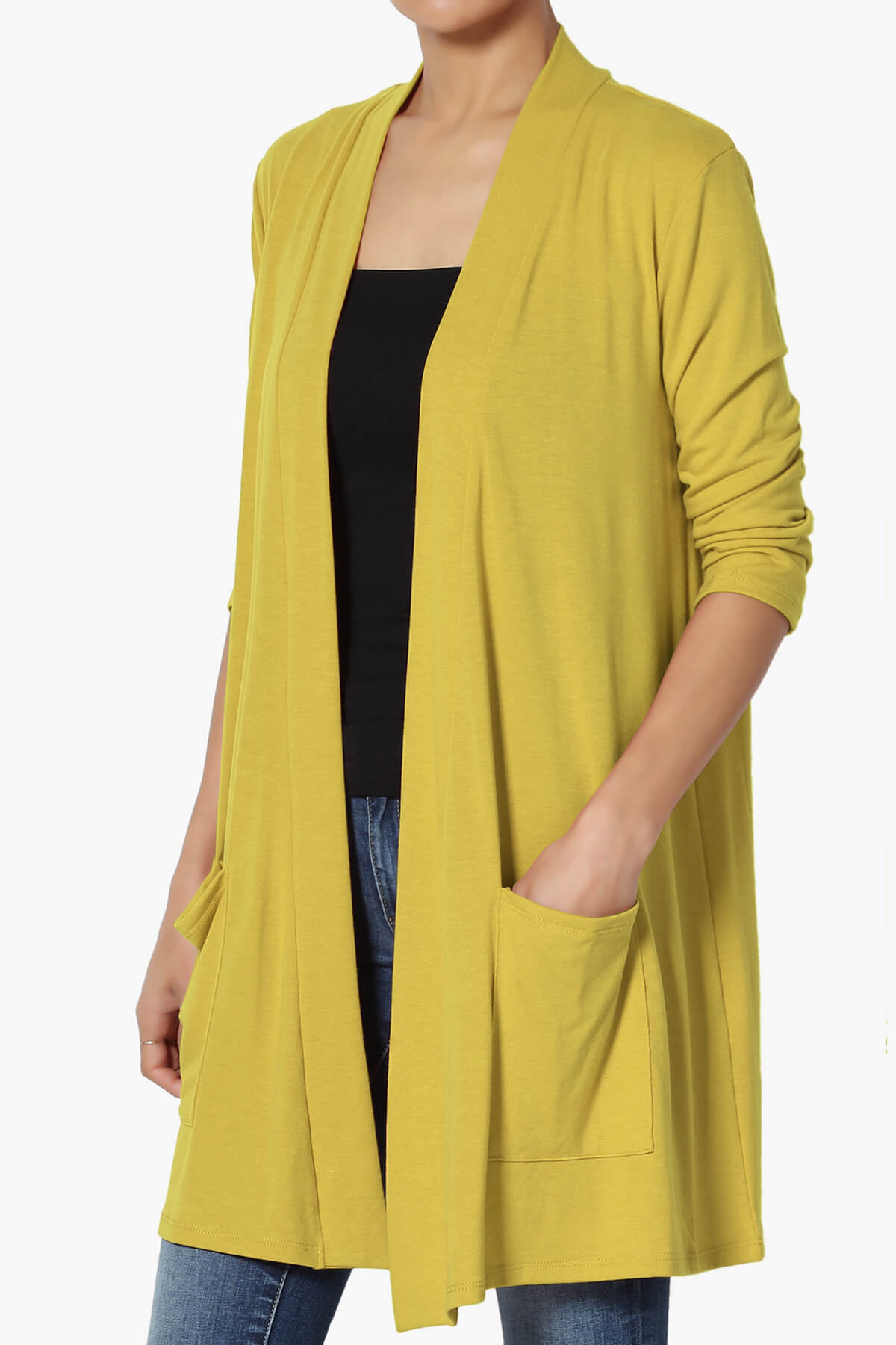 Daday Slouchy Pocket 3/4 Sleeve Cardigan GOLDEN WASABI_3