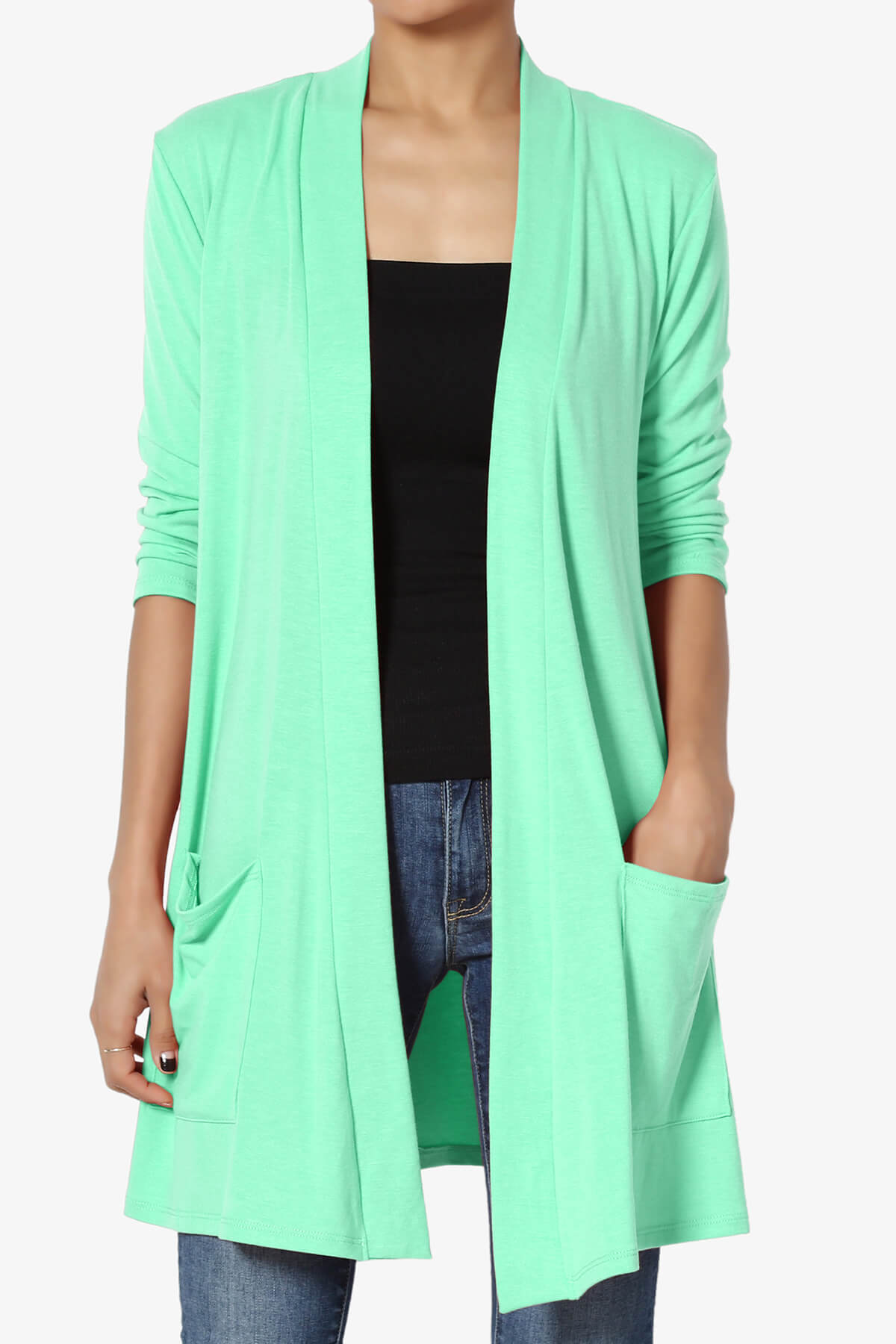 Daday Slouchy Pocket 3/4 Sleeve Cardigan GREEN MINT_1