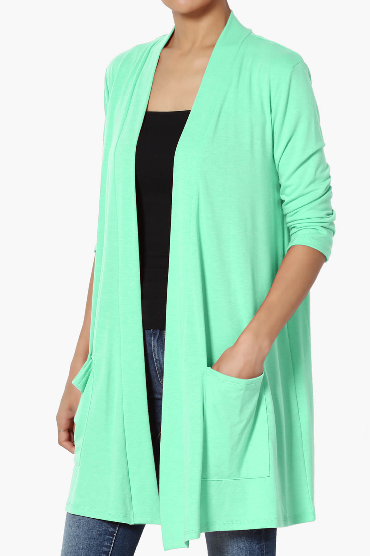 Daday Slouchy Pocket 3/4 Sleeve Cardigan GREEN MINT_3