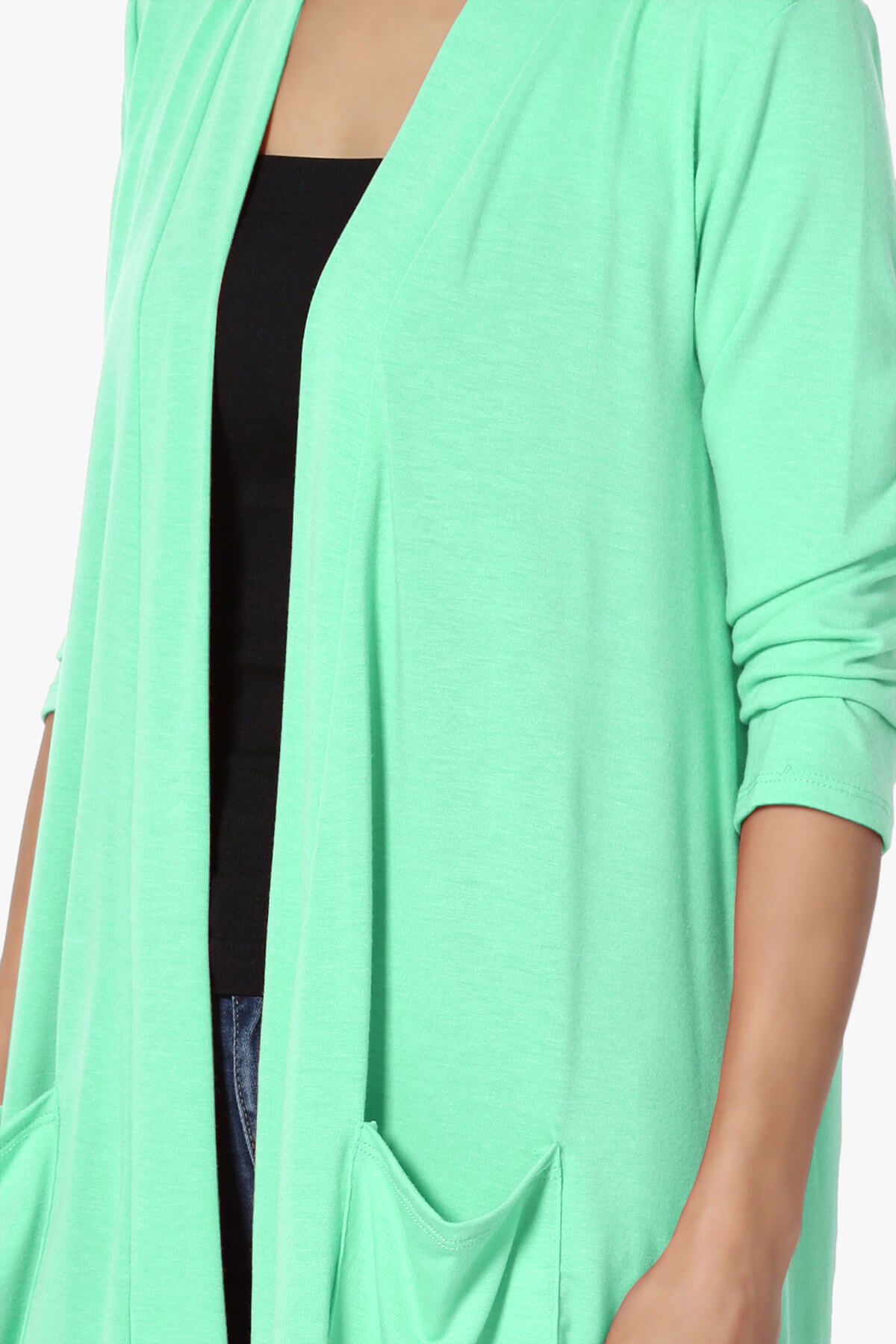 Daday Slouchy Pocket 3/4 Sleeve Cardigan GREEN MINT_5