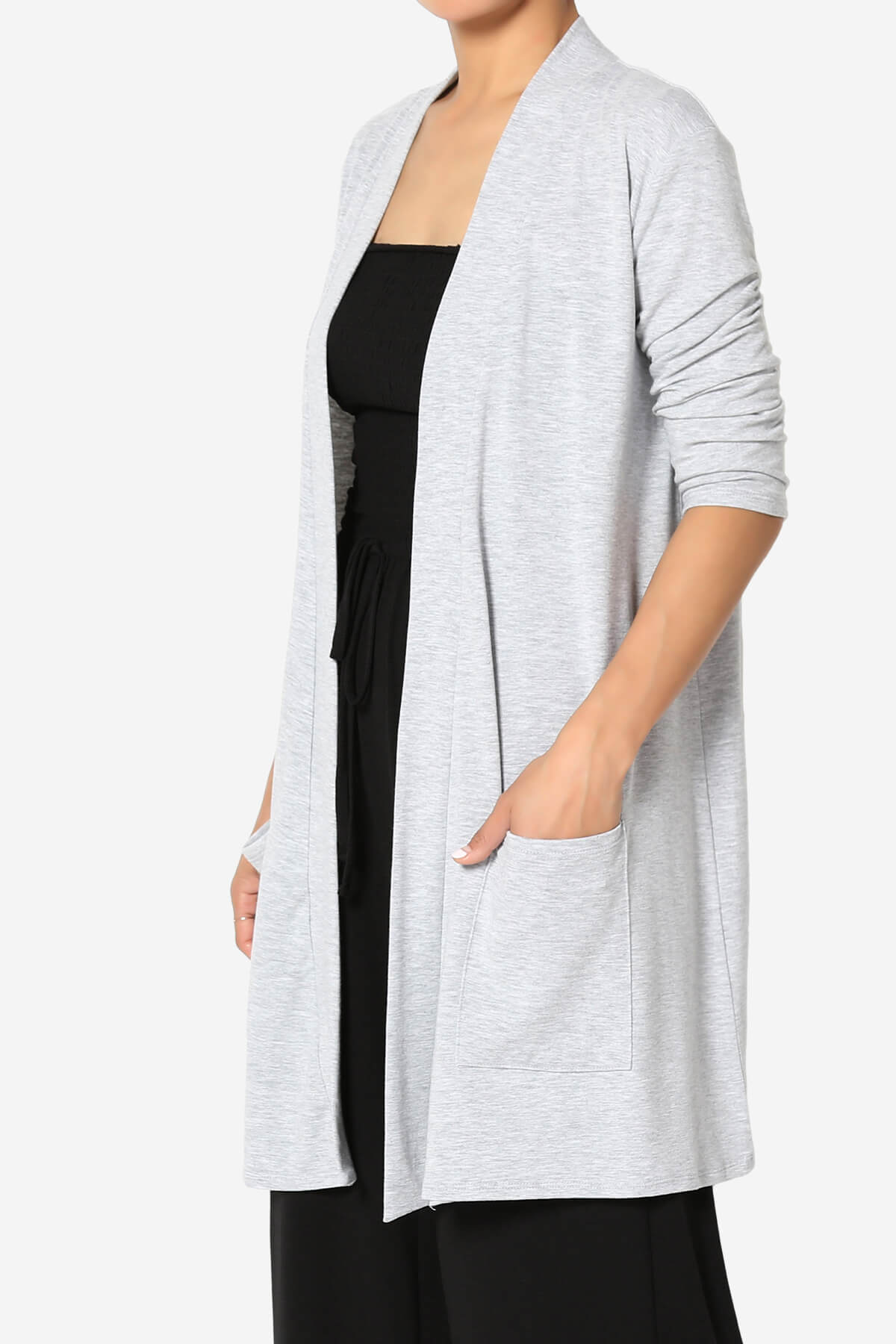 Daday Slouchy Pocket 3/4 Sleeve Cardigan HEATHER GREY_3