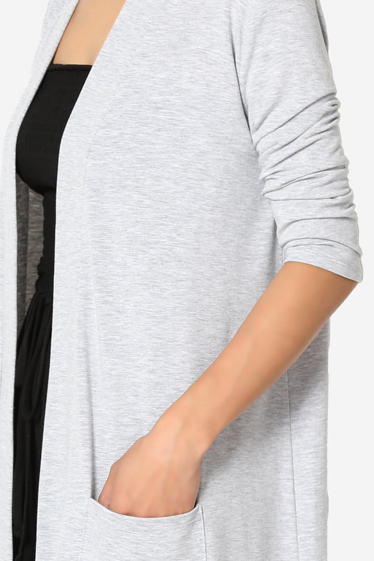 Daday Slouchy Pocket 3/4 Sleeve Cardigan HEATHER GREY_5