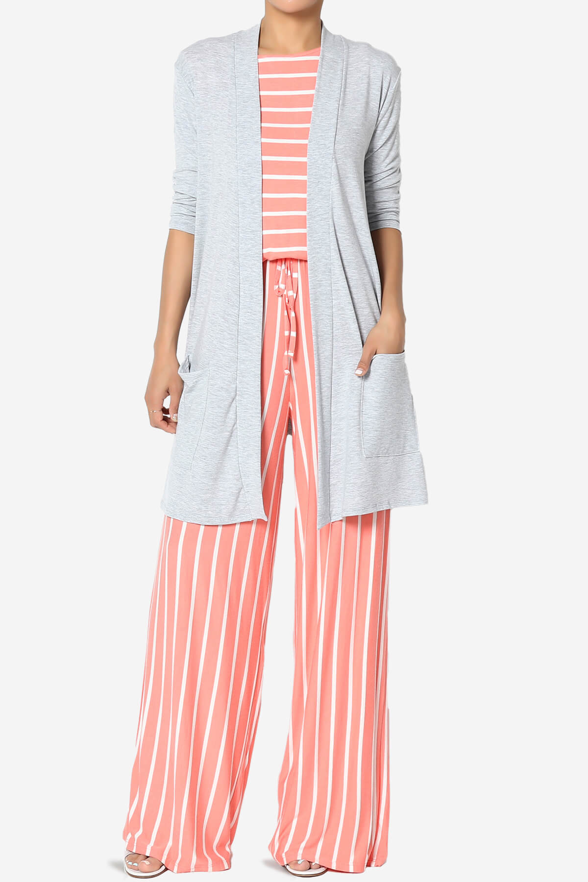 Daday Slouchy Pocket 3/4 Sleeve Cardigan HEATHER GREY_6