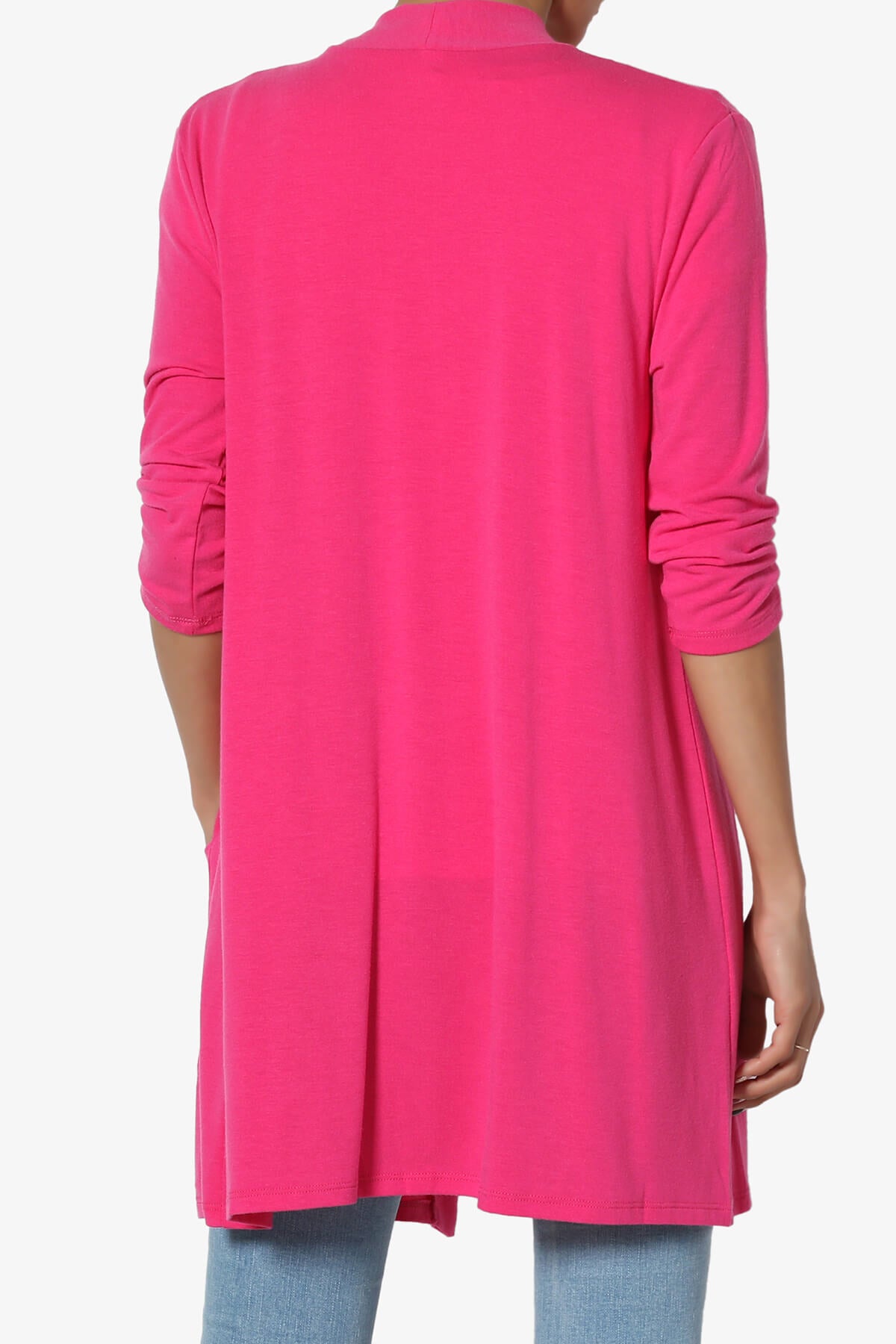 Daday Slouchy Pocket 3/4 Sleeve Cardigan HOT PINK_2